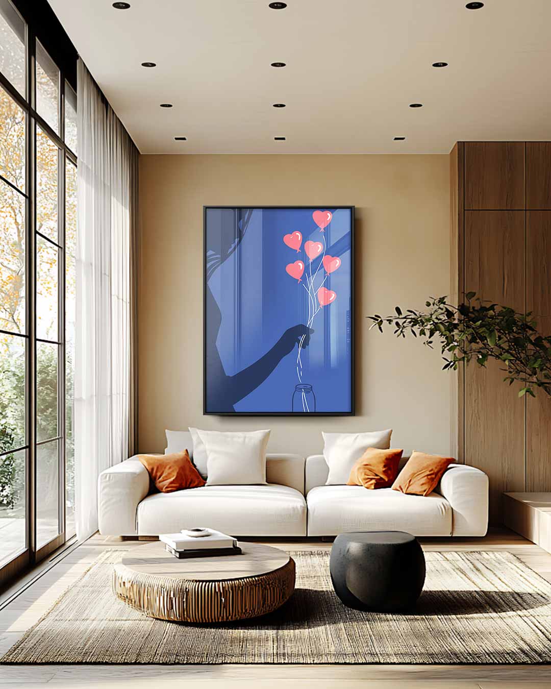 Liefdesballonnen Silhouet Kunstwerk-canvas-dibond-plexiglas-wanddecoratie-WallArtistic