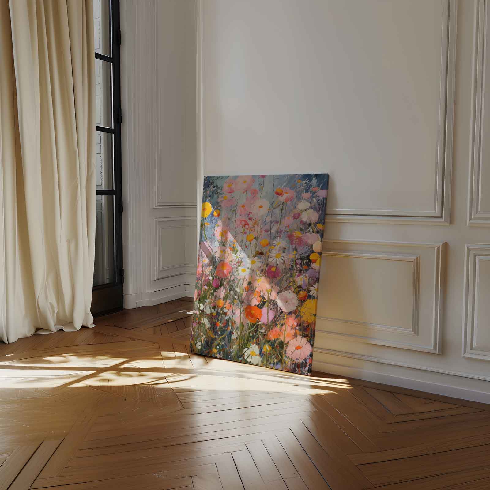 Kleurrijke Bloementuin Schilderij Kunstwerk-canvas-dibond-plexiglas-wanddecoratie-WallArtistic