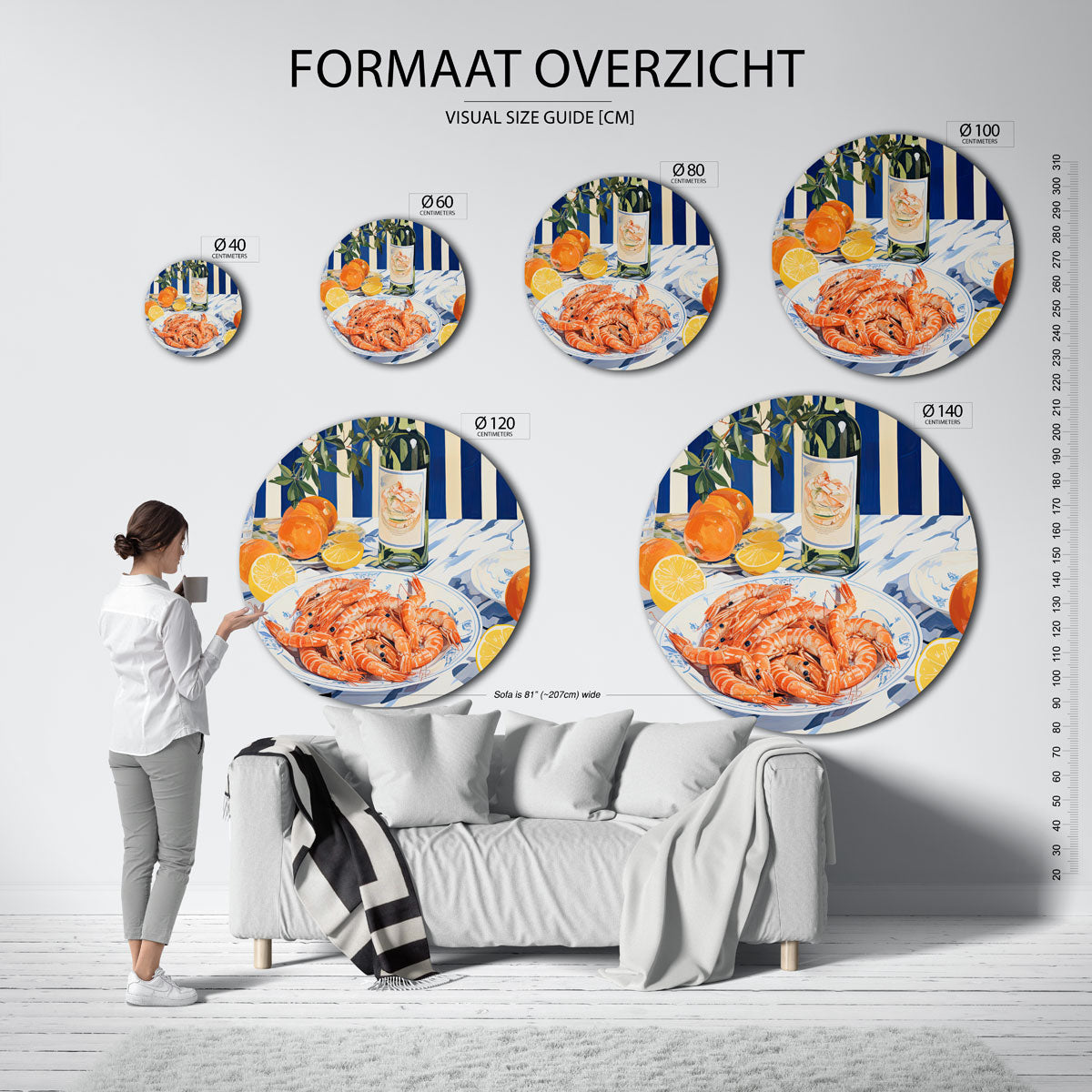 Garnalen en citrus Muurcirkel