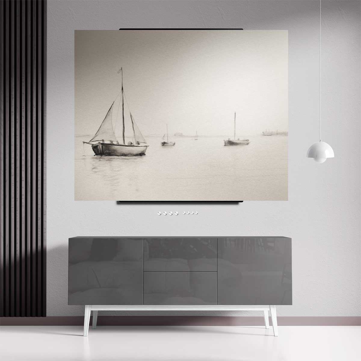 Rustige Zeilboten op de Horizon Kunstwerk-canvas-dibond-plexiglas-wanddecoratie-WallArtistic