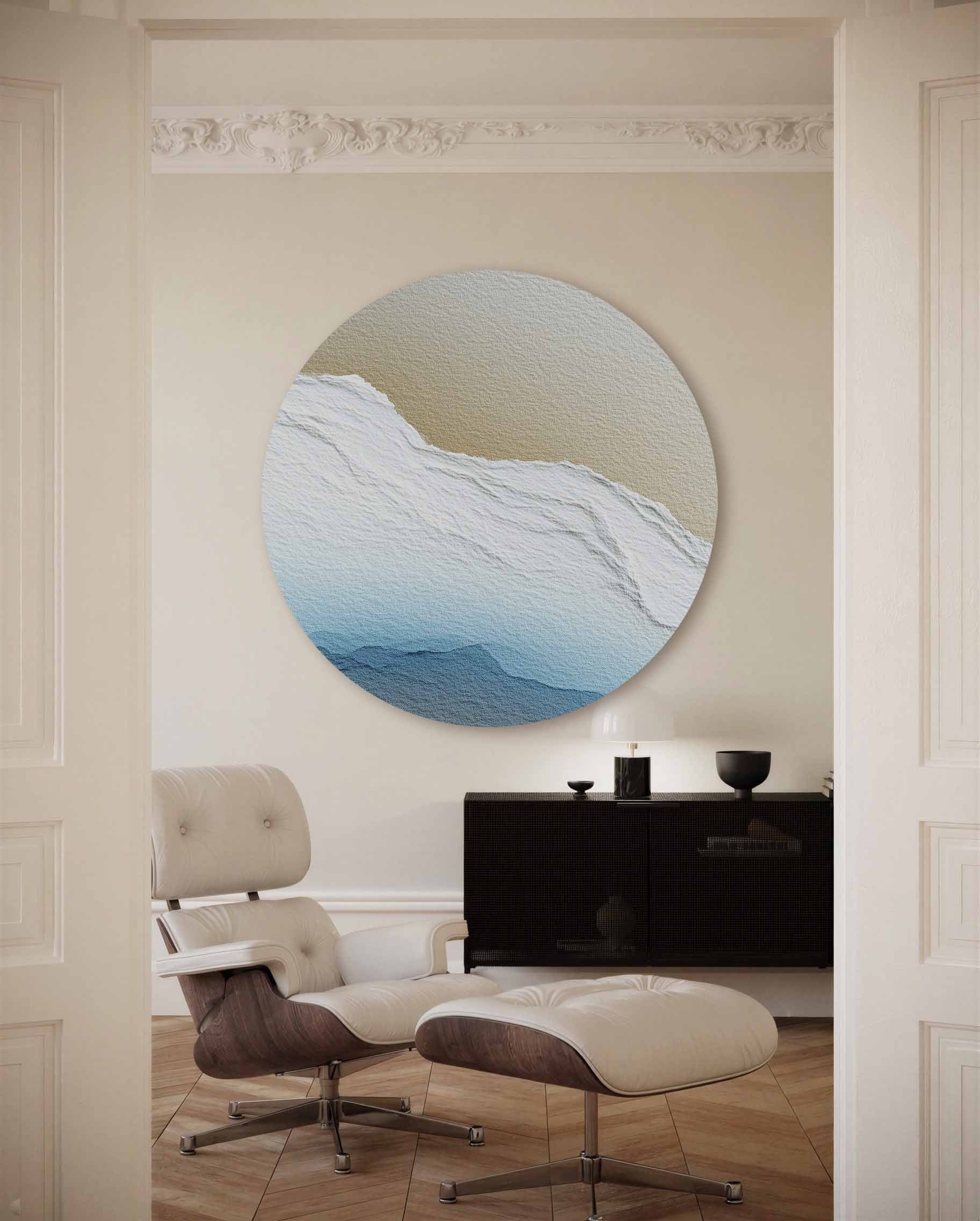 Landschap in blauw en beige Muurcirkel