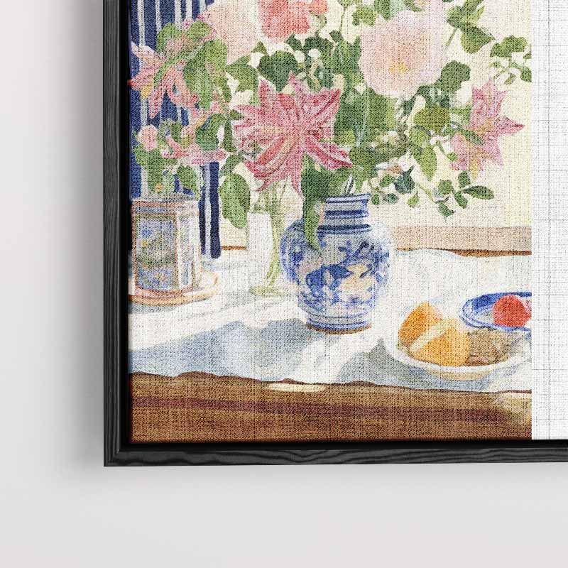 Zomers Bloemenboeket in Blauwe Vaas Kunstwerk-canvas-dibond-plexiglas-wanddecoratie-WallArtistic