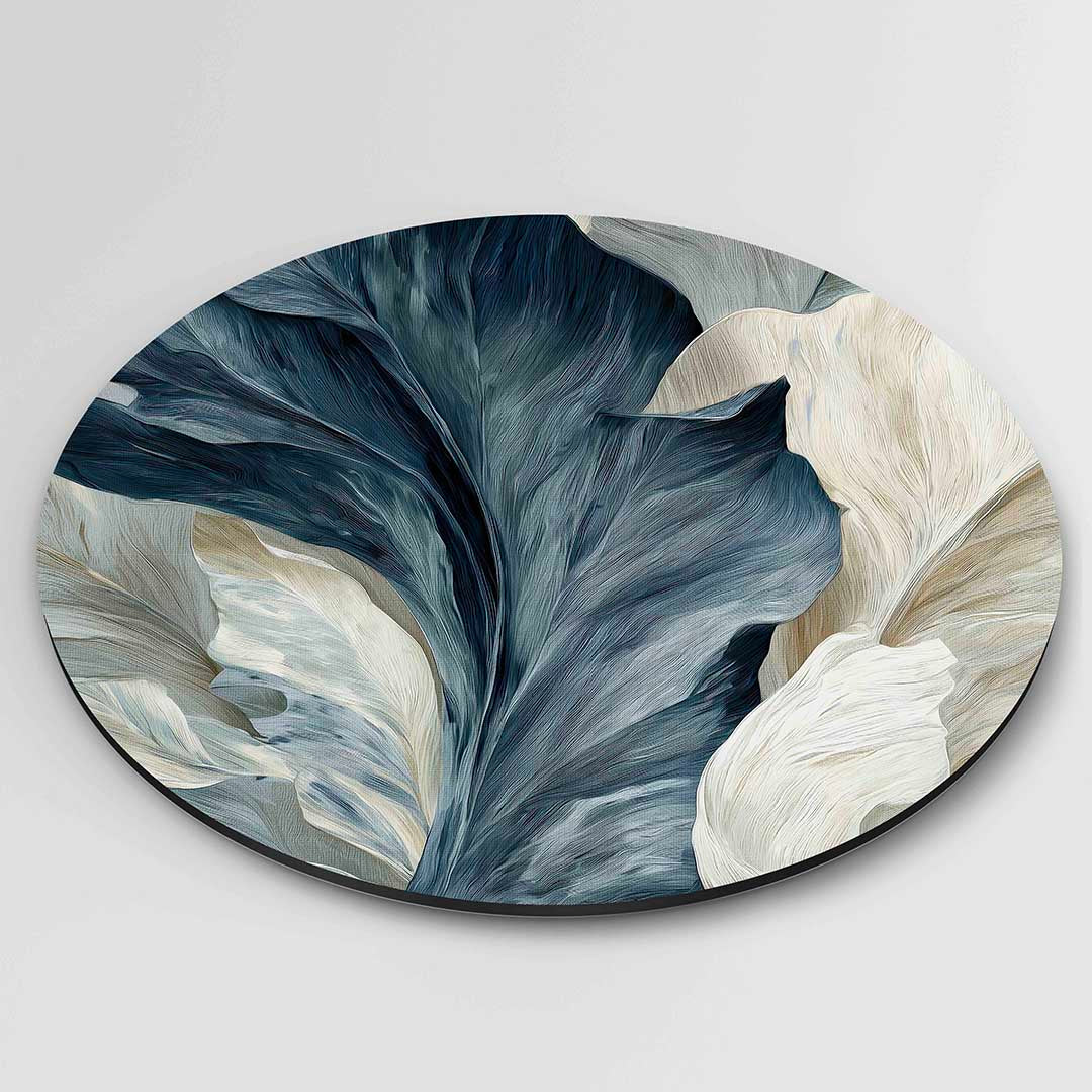 Bladeren in blauw en beige Muurcirkel