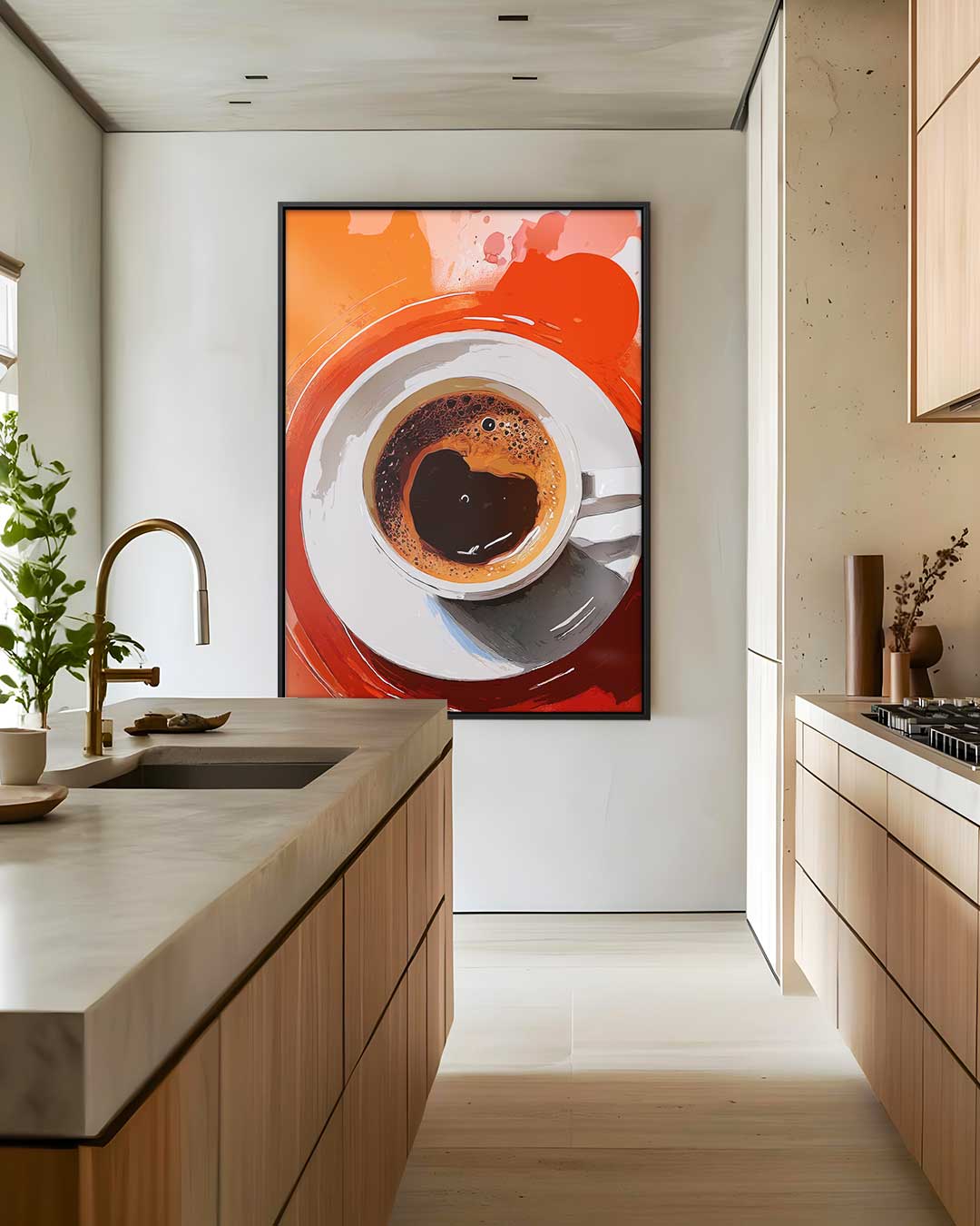 Koffiekunst in oranje Kunstwerk-canvas-dibond-plexiglas-wanddecoratie-WallArtistic