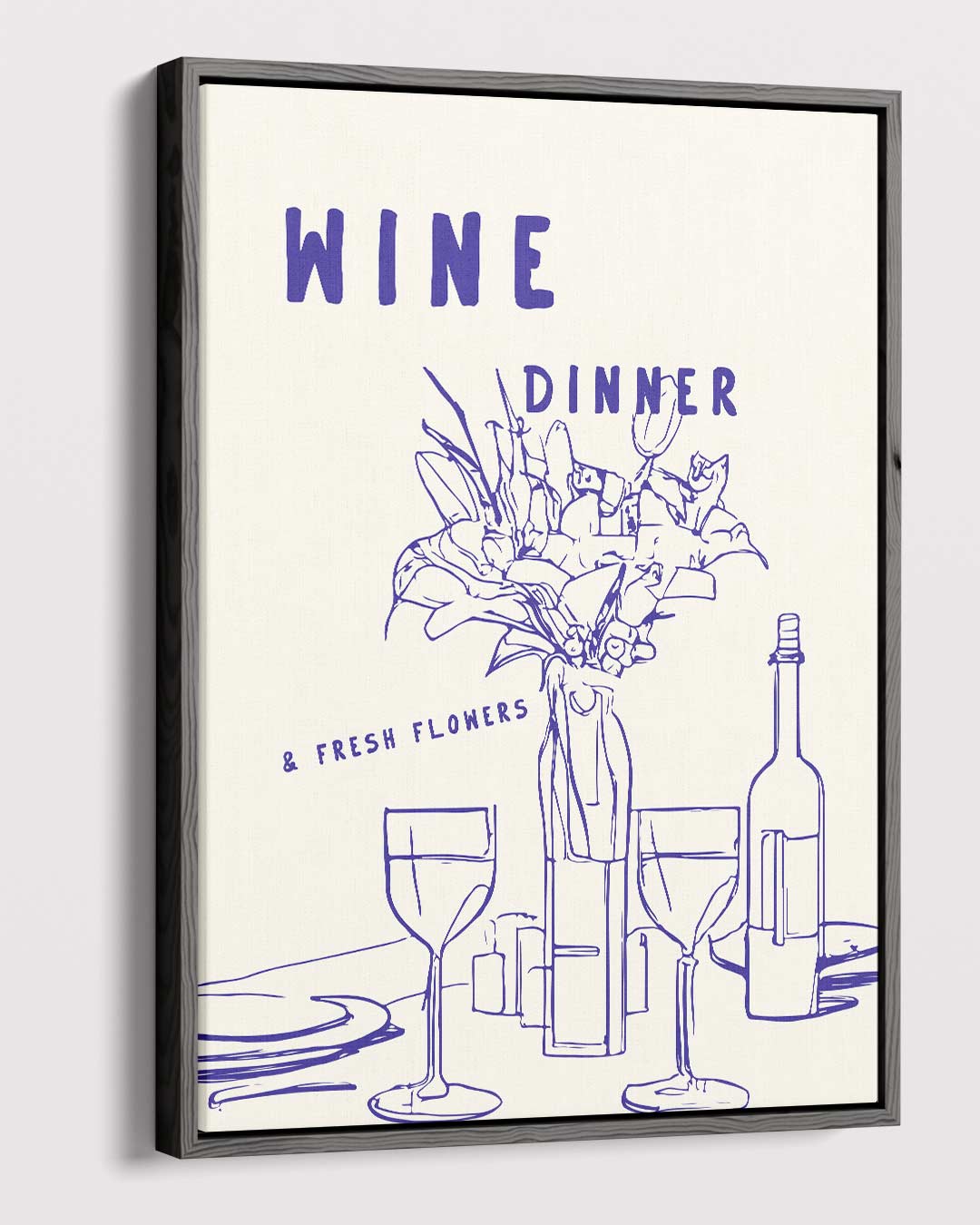 Wijn en Bloemen Diner Illustratie Kunstwerk-canvas-dibond-plexiglas-wanddecoratie-WallArtistic