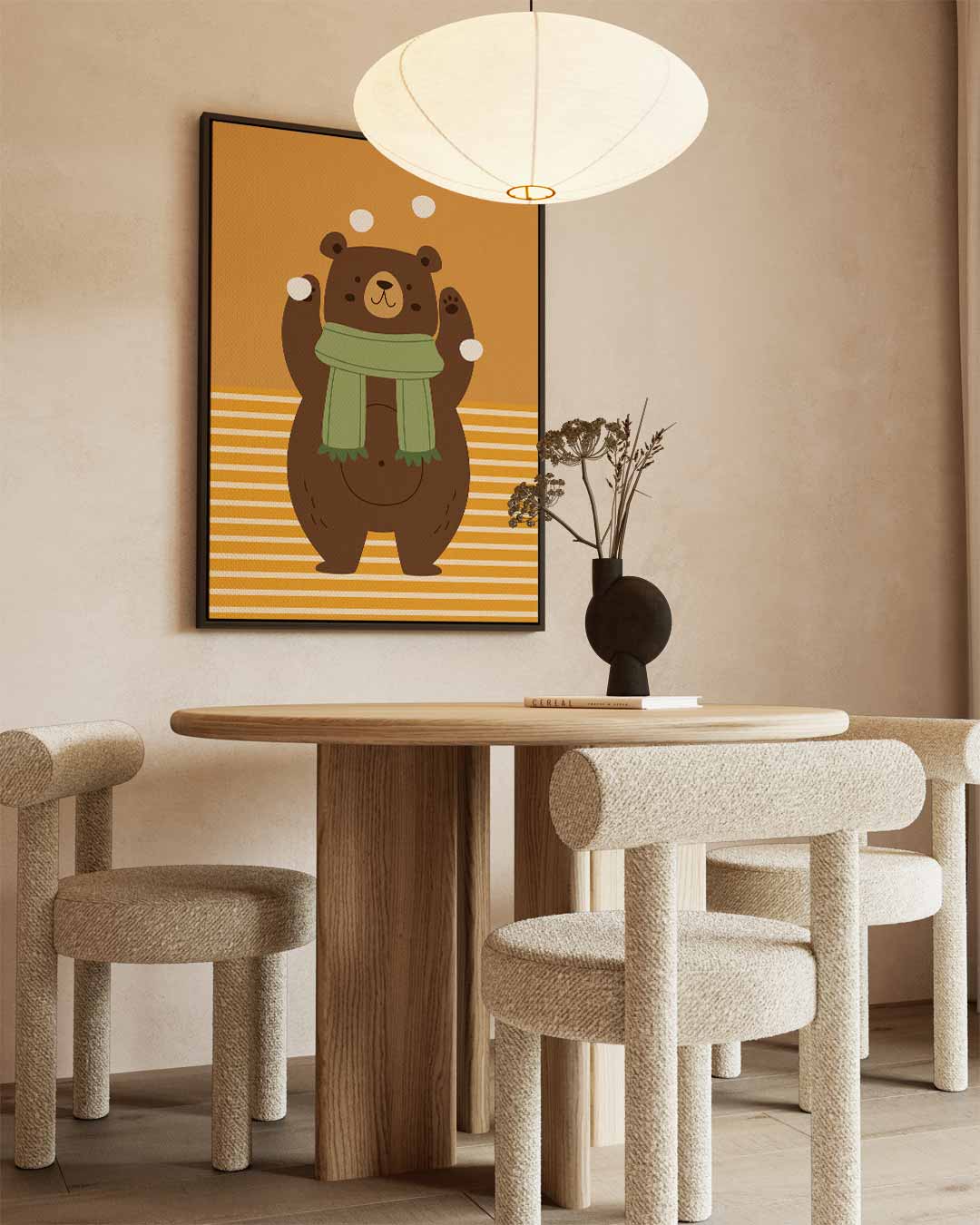 Speelse Beer Met Sjaal Kunstwerk-canvas-dibond-plexiglas-wanddecoratie-WallArtistic