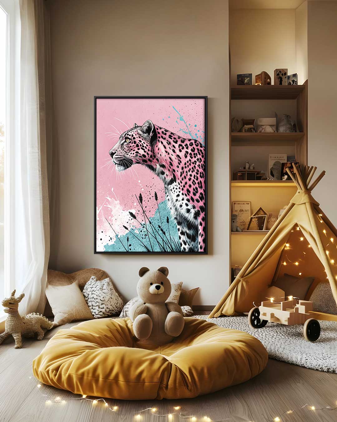Roze Panter op Avontuur Kunstwerk-canvas-dibond-plexiglas-wanddecoratie-WallArtistic