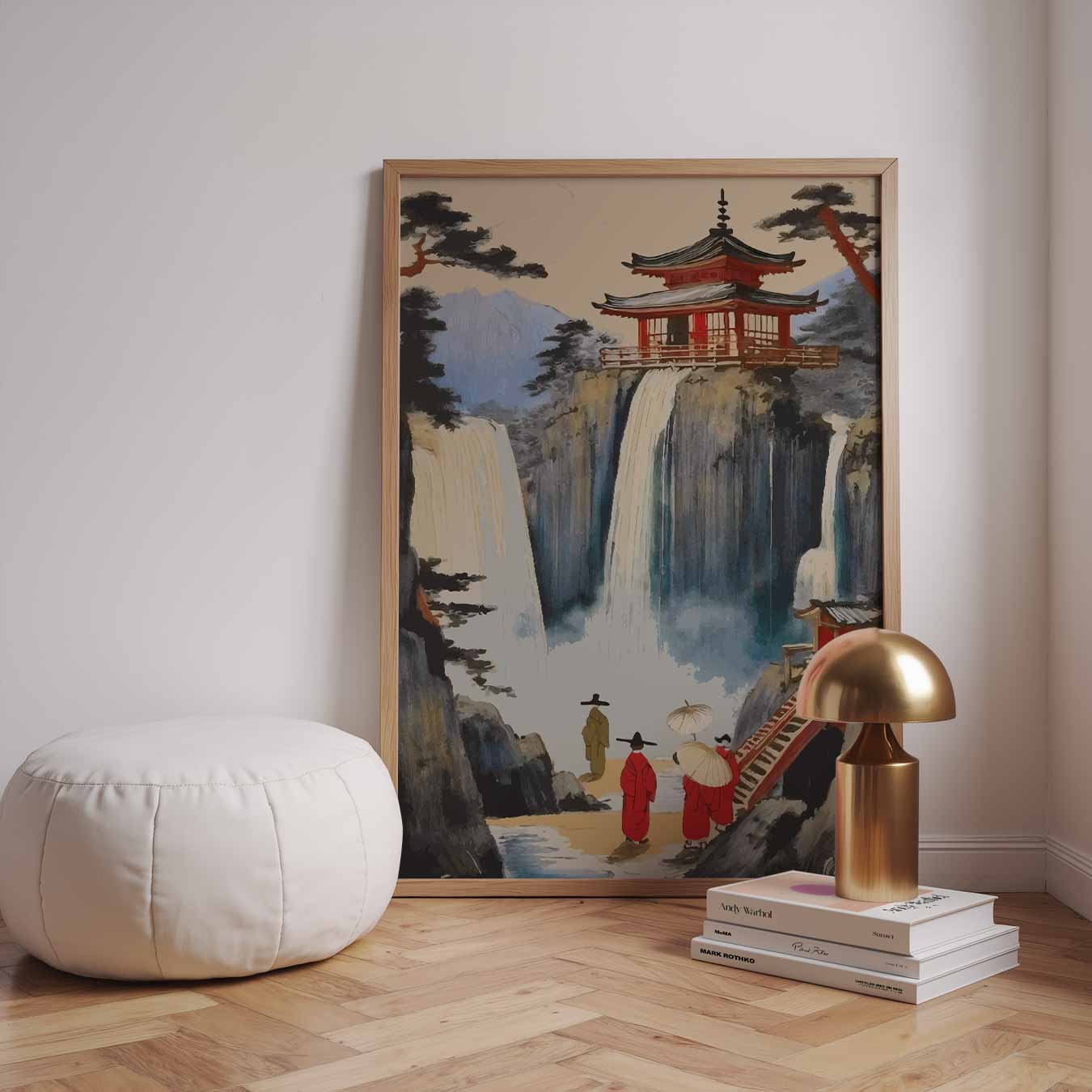 Japanse Waterval en Tempel Poster