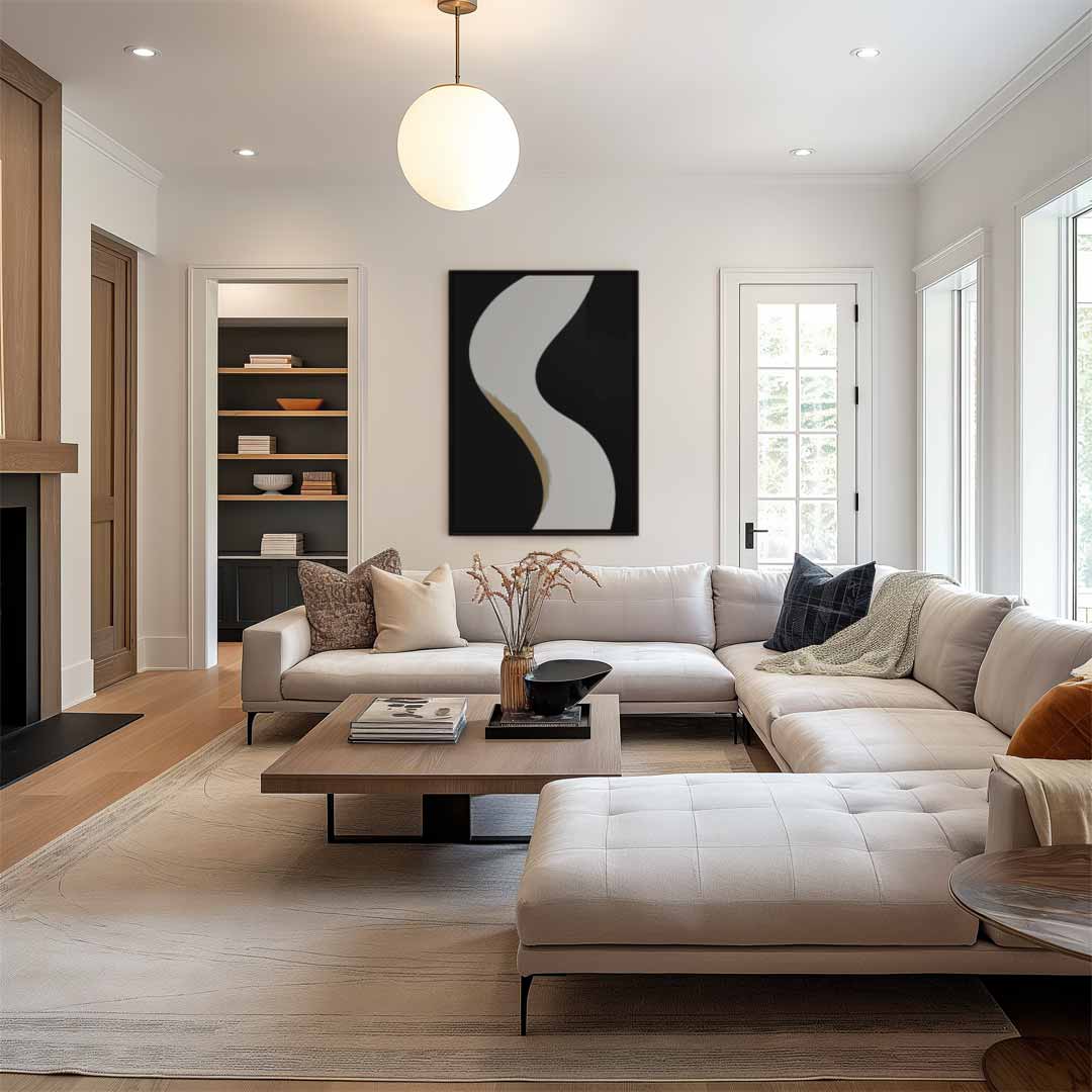Golvende Sfeer in Zwart en Wit Kunstwerk-canvas-dibond-plexiglas-wanddecoratie-WallArtistic