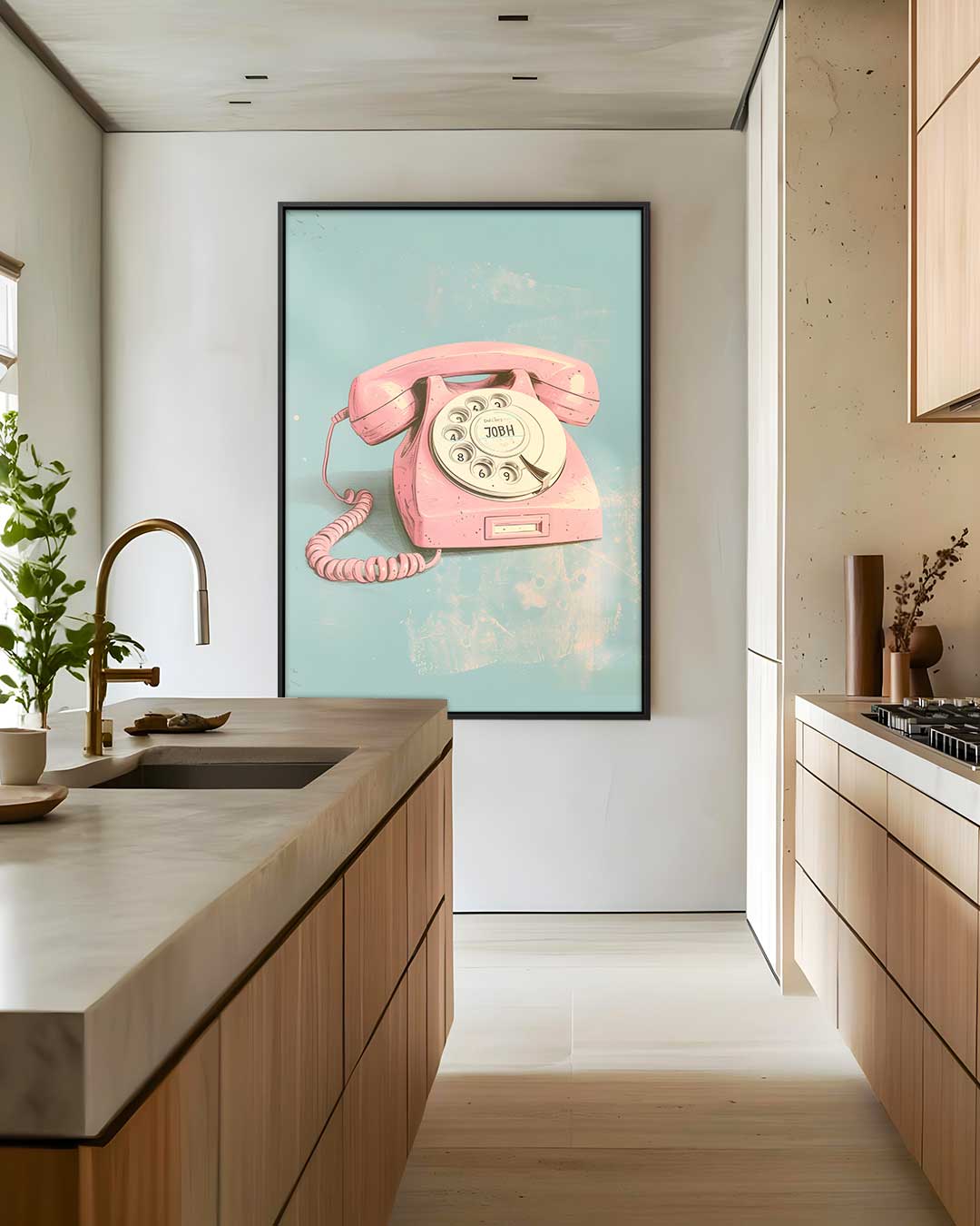 Retro Roze Telefoon Poster Kunstwerk-canvas-dibond-plexiglas-wanddecoratie-WallArtistic