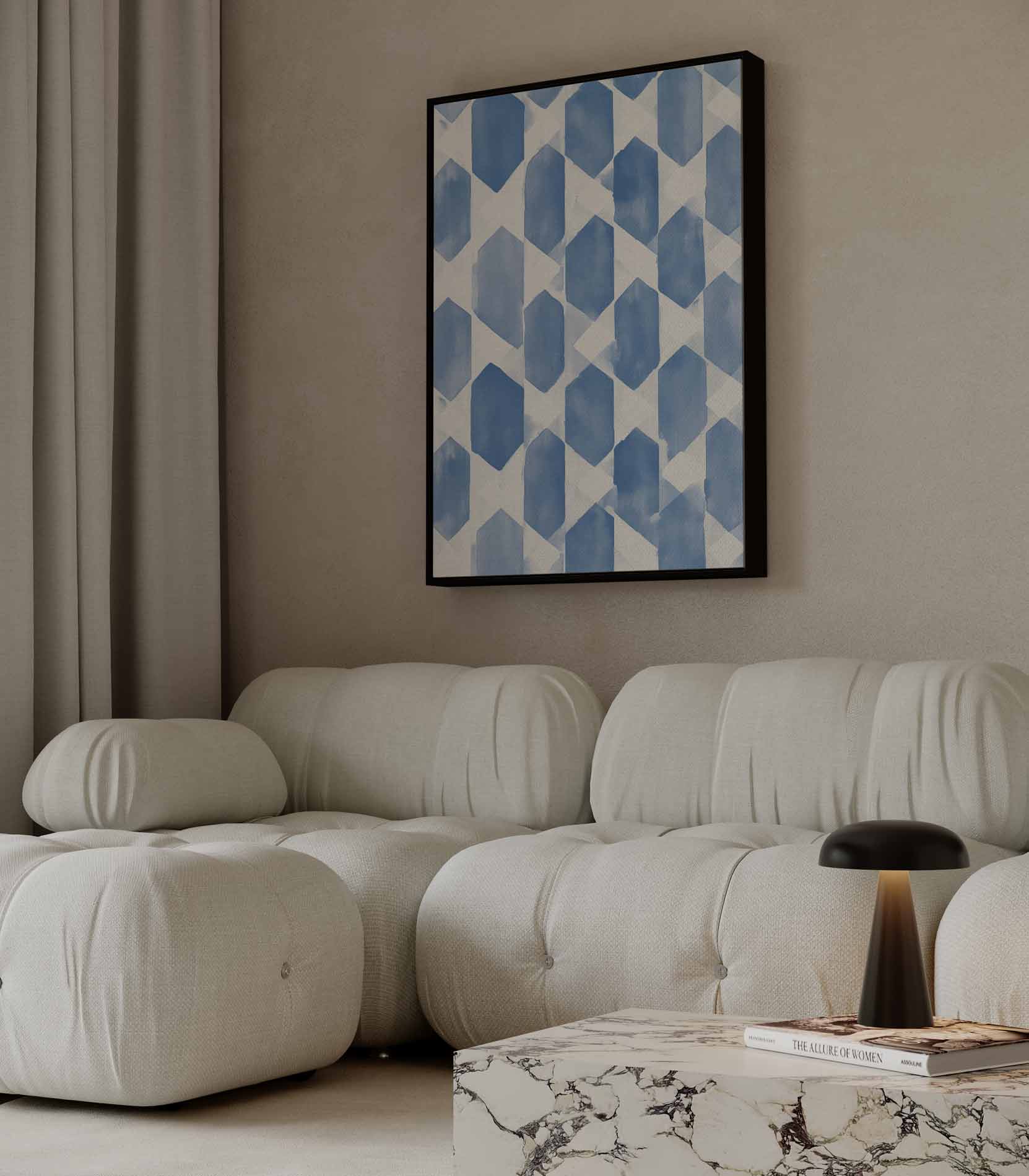 Blauwe Geometrische Harmonie Kunstwerk-canvas-dibond-plexiglas-wanddecoratie-WallArtistic