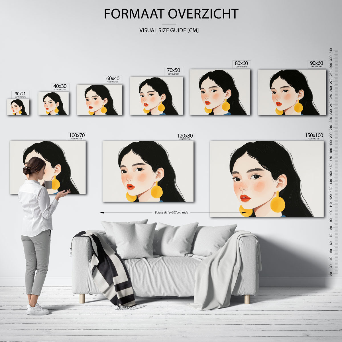 Portret met gele oorbellen Poster