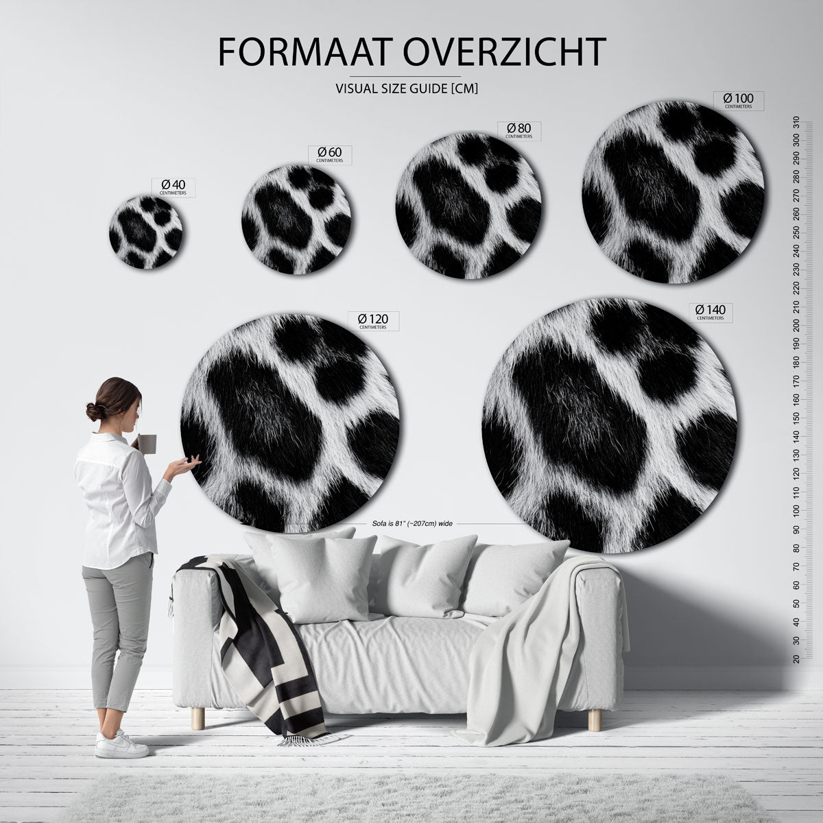 Dierenprint zwart wit Muurcirkel