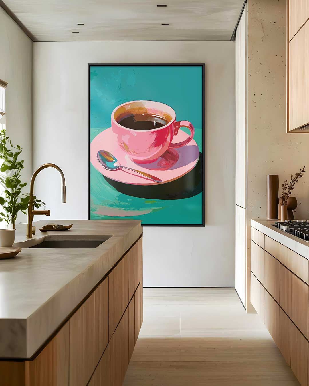 Koffie in een Roze Kopje Kunstwerk-canvas-dibond-plexiglas-wanddecoratie-WallArtistic