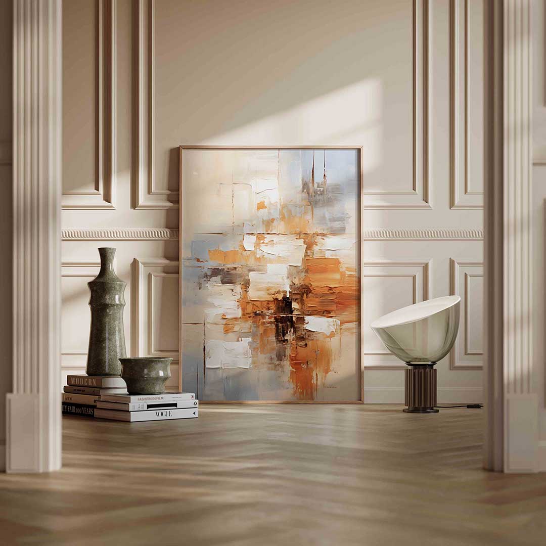 Abstracte beige en oranje Poster
