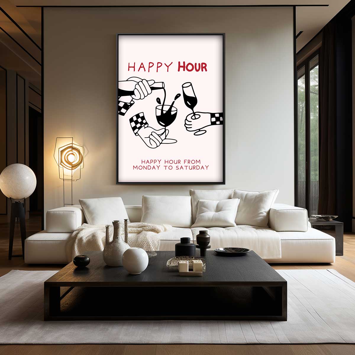 Happy Hour Illustratie Kunstwerk-canvas-dibond-plexiglas-wanddecoratie-WallArtistic