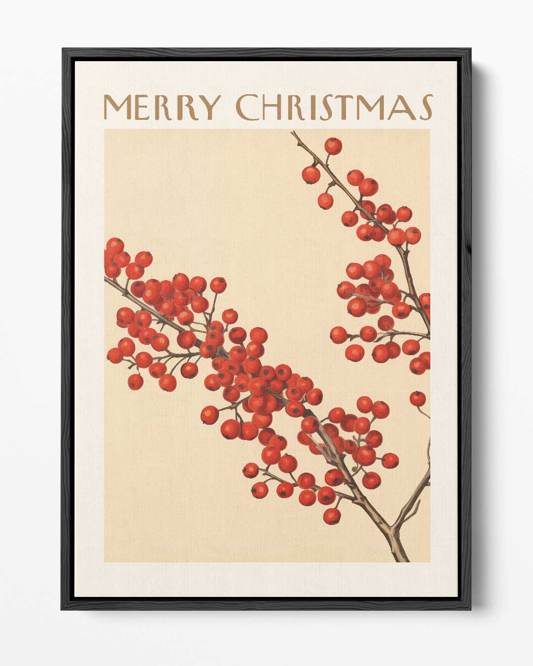 Vintage Kerstkaart met Rode Bessen Kunstwerk-canvas-dibond-plexiglas-wanddecoratie-WallArtistic