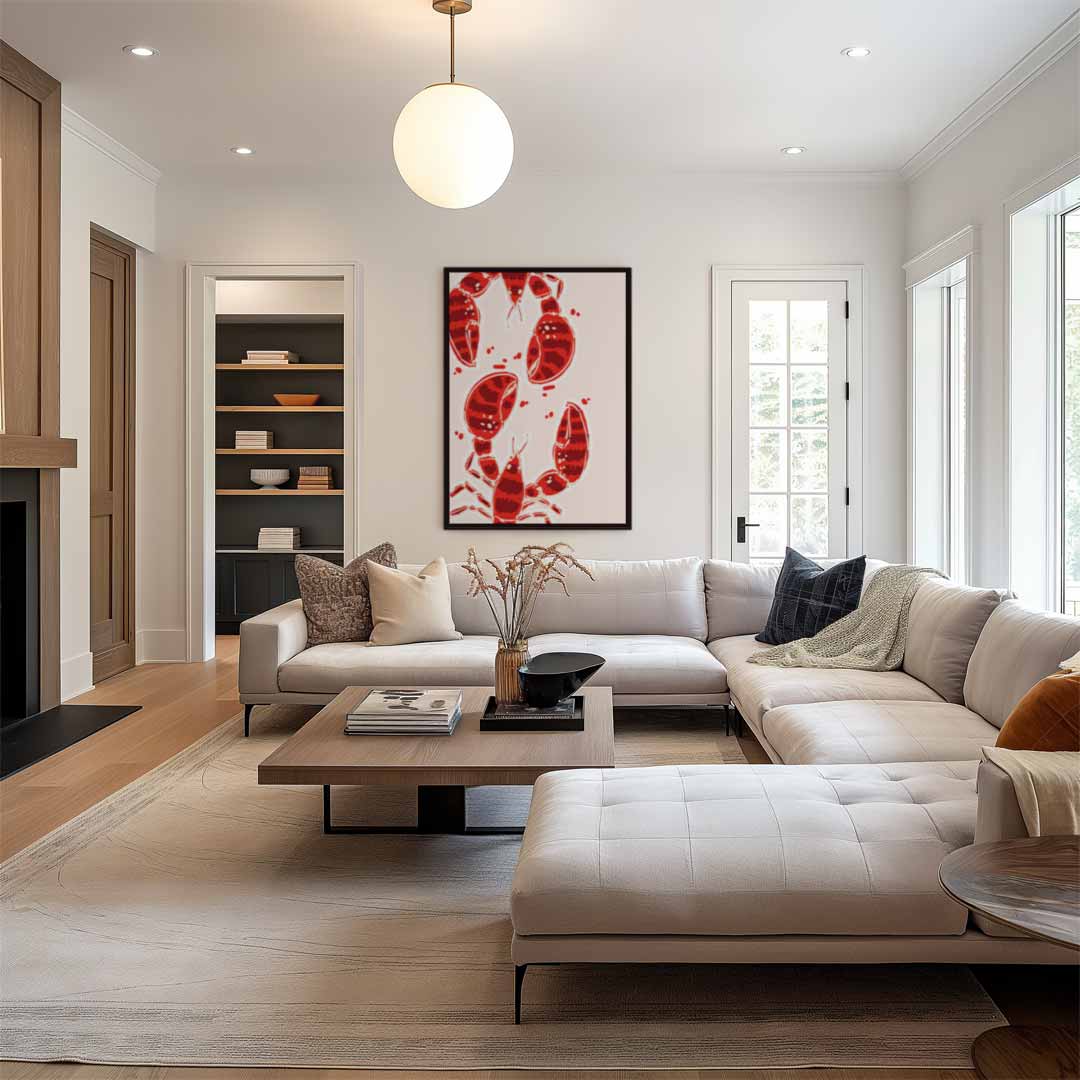 Speelse Kreeften Illustratie Kunstwerk-canvas-dibond-plexiglas-wanddecoratie-WallArtistic