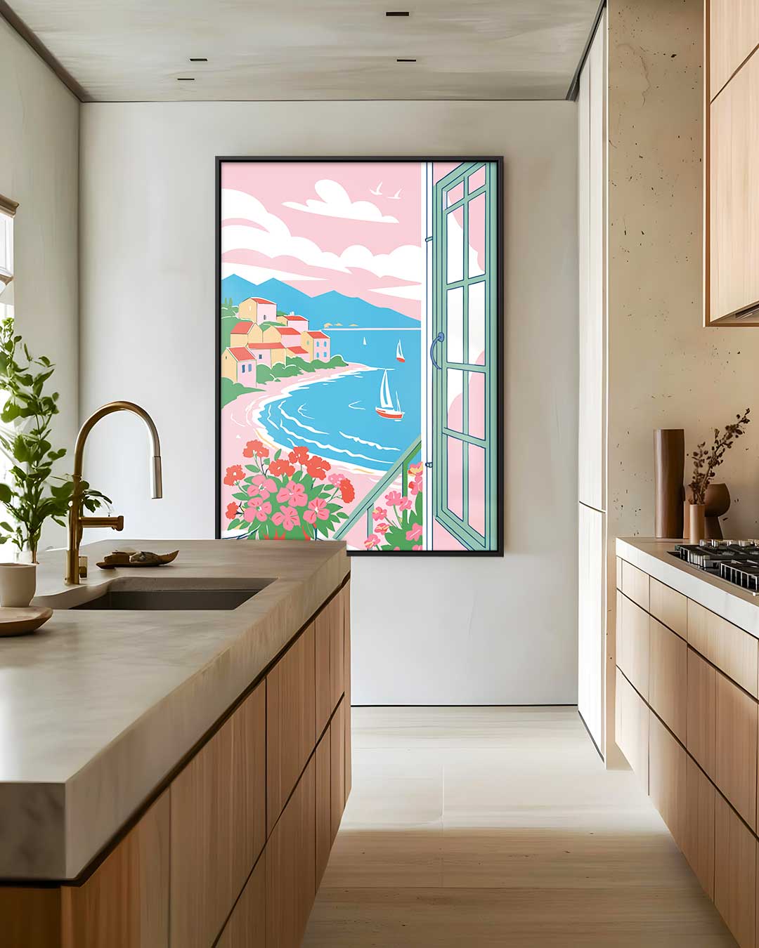 Zonnige Baai met Zeilboten Kunstwerk-canvas-dibond-plexiglas-wanddecoratie-WallArtistic