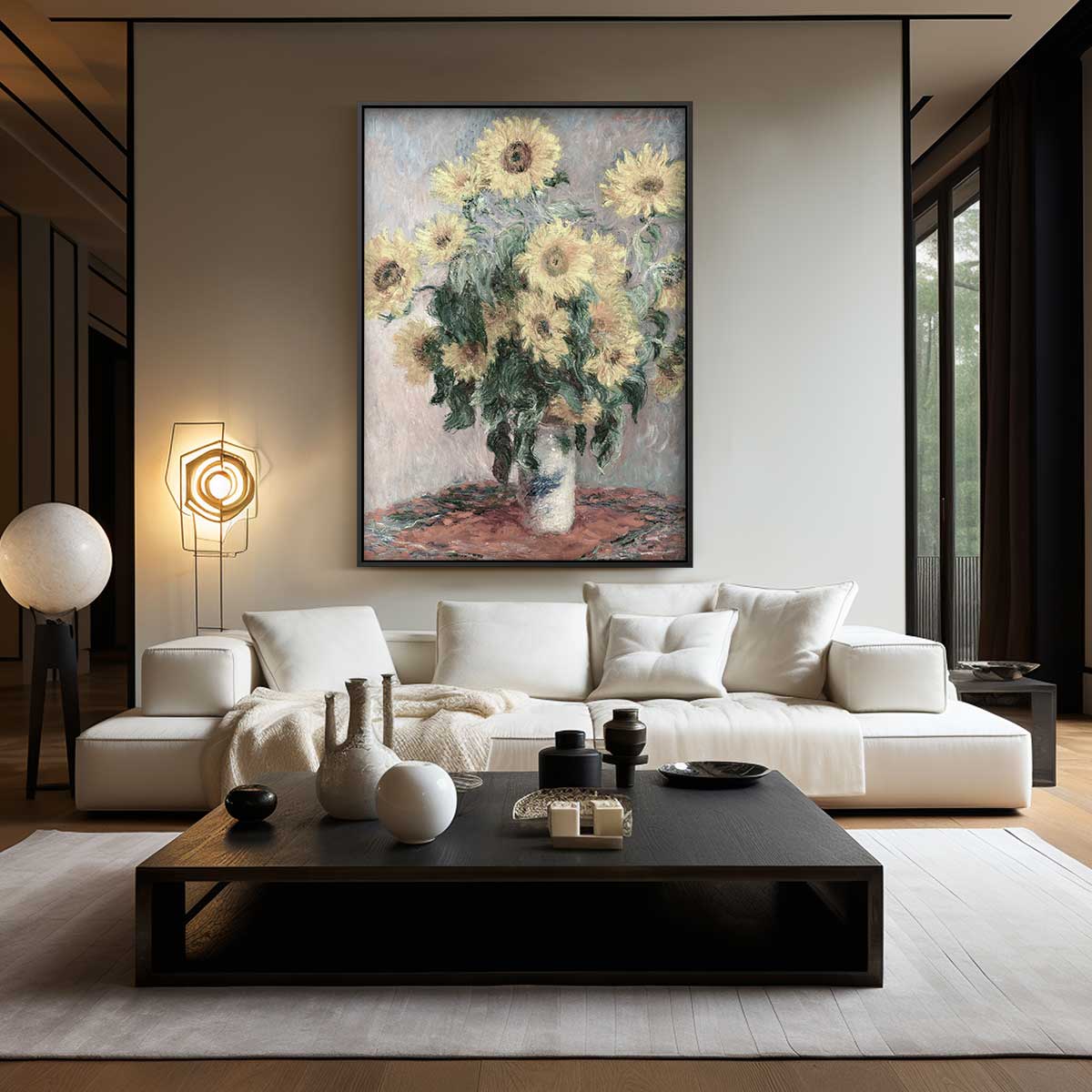 Zonnebloemen in een Vaas Kunstwerk-canvas-dibond-plexiglas-wanddecoratie-WallArtistic