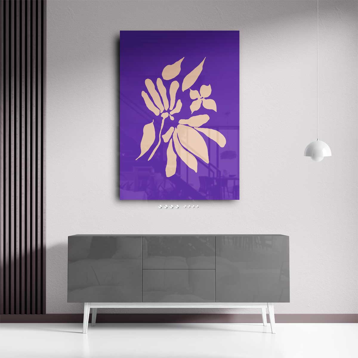 Bloemige Abstractie op Paarse Achtergrond Kunstwerk-canvas-dibond-plexiglas-wanddecoratie-WallArtistic