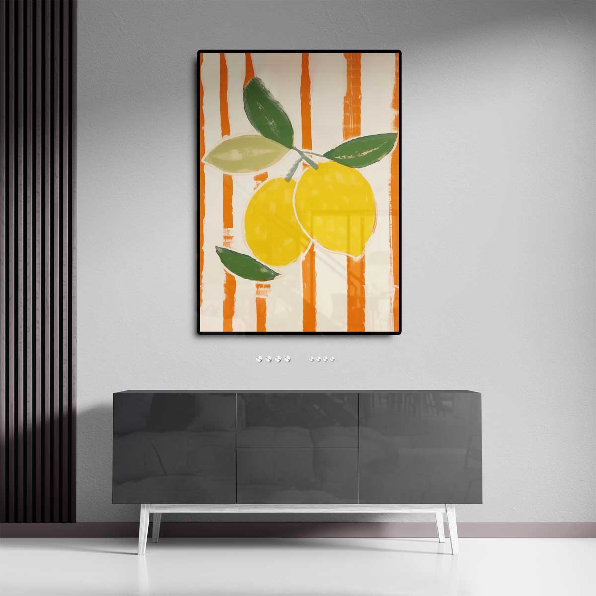 Zomerse Citroenen op Gestreepte Achtergrond Kunstwerk-canvas-dibond-plexiglas-wanddecoratie-WallArtistic