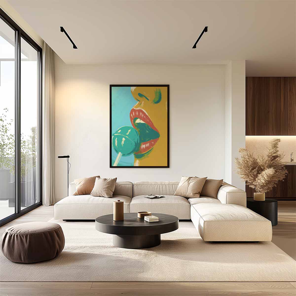 Verleidelijke Lippen met Lolly Kunstwerk-canvas-dibond-plexiglas-wanddecoratie-WallArtistic