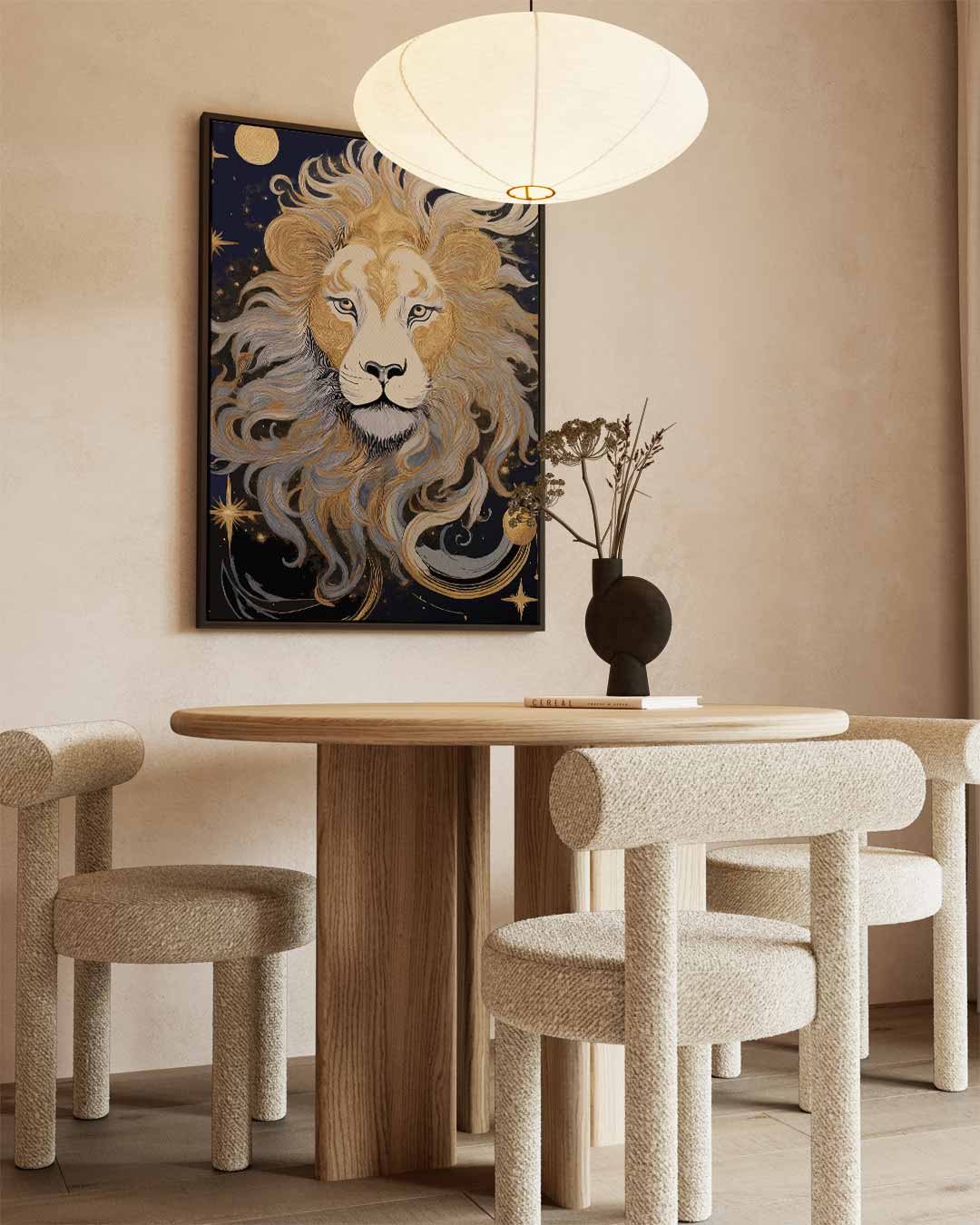 Majestueuze Leeuw in Gouden Nacht Kunstwerk-canvas-dibond-plexiglas-wanddecoratie-WallArtistic