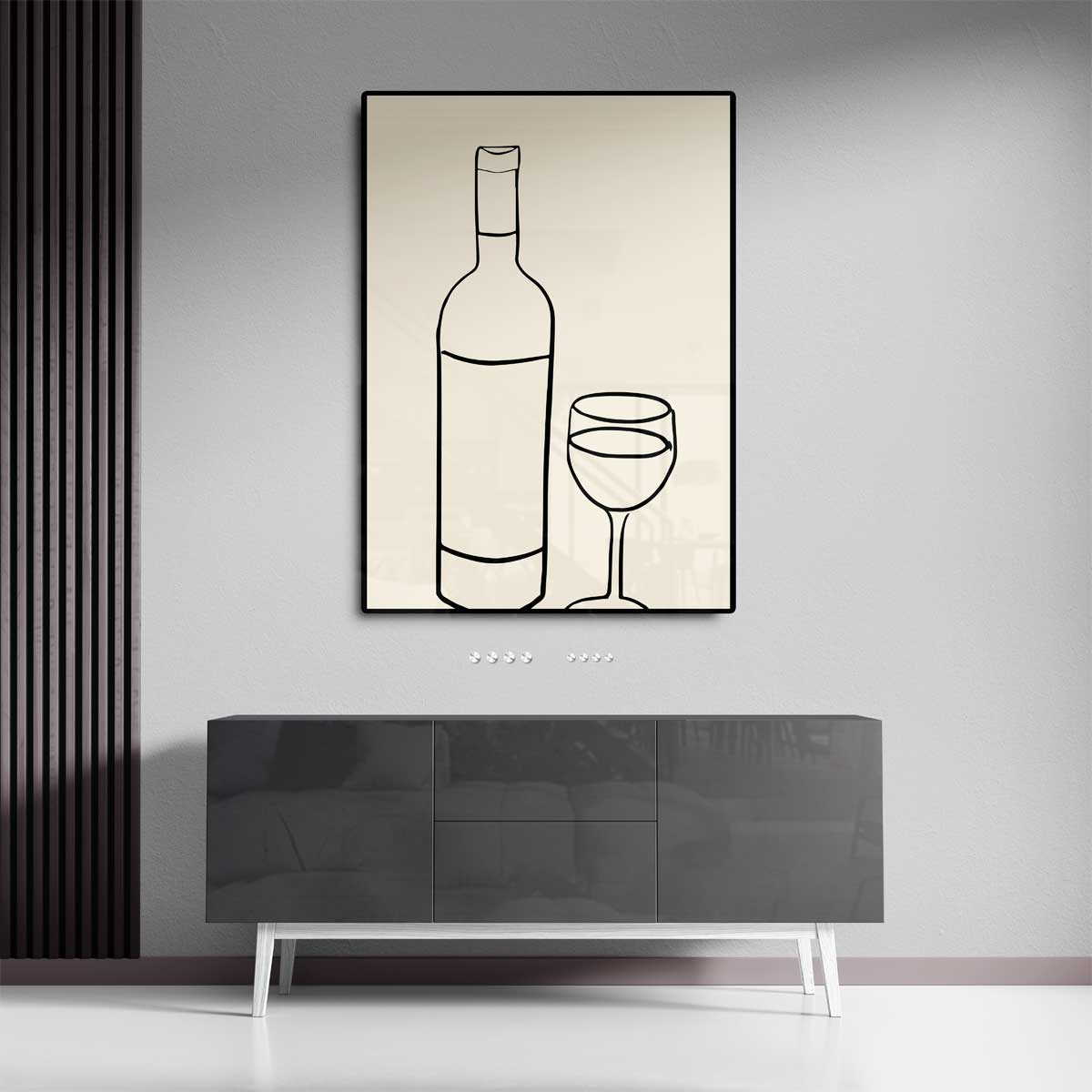 Wijn en Glas Minimalistische Lijntekening Kunstwerk-canvas-dibond-plexiglas-wanddecoratie-WallArtistic