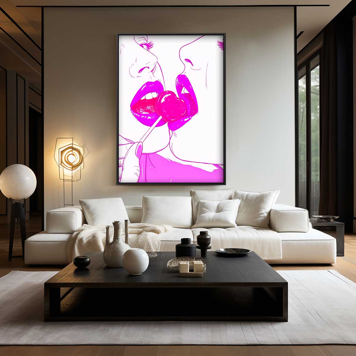 Pop Art Kissing Lollipop Kunstwerk-canvas-dibond-plexiglas-wanddecoratie-WallArtistic