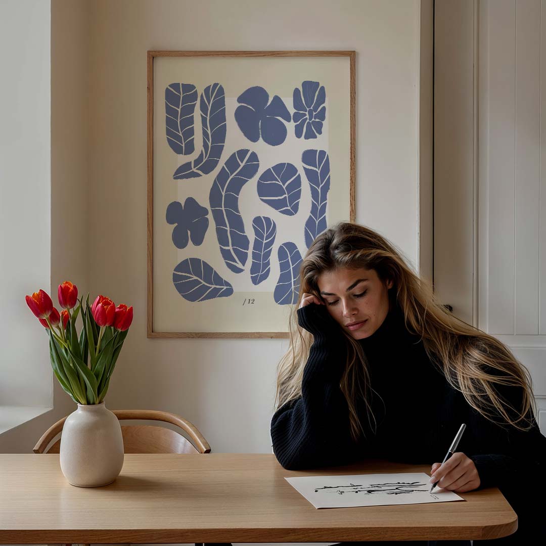 Botanische Blauwe Bladeren Poster-WallArtistic