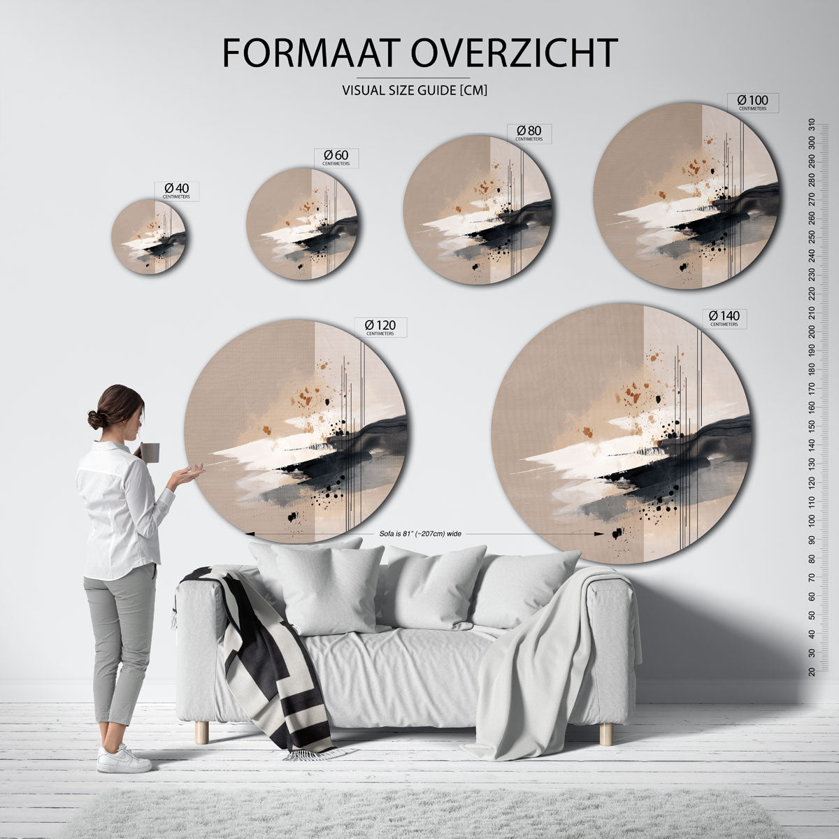 Abstracte lijnen en vlekken Muurcirkel