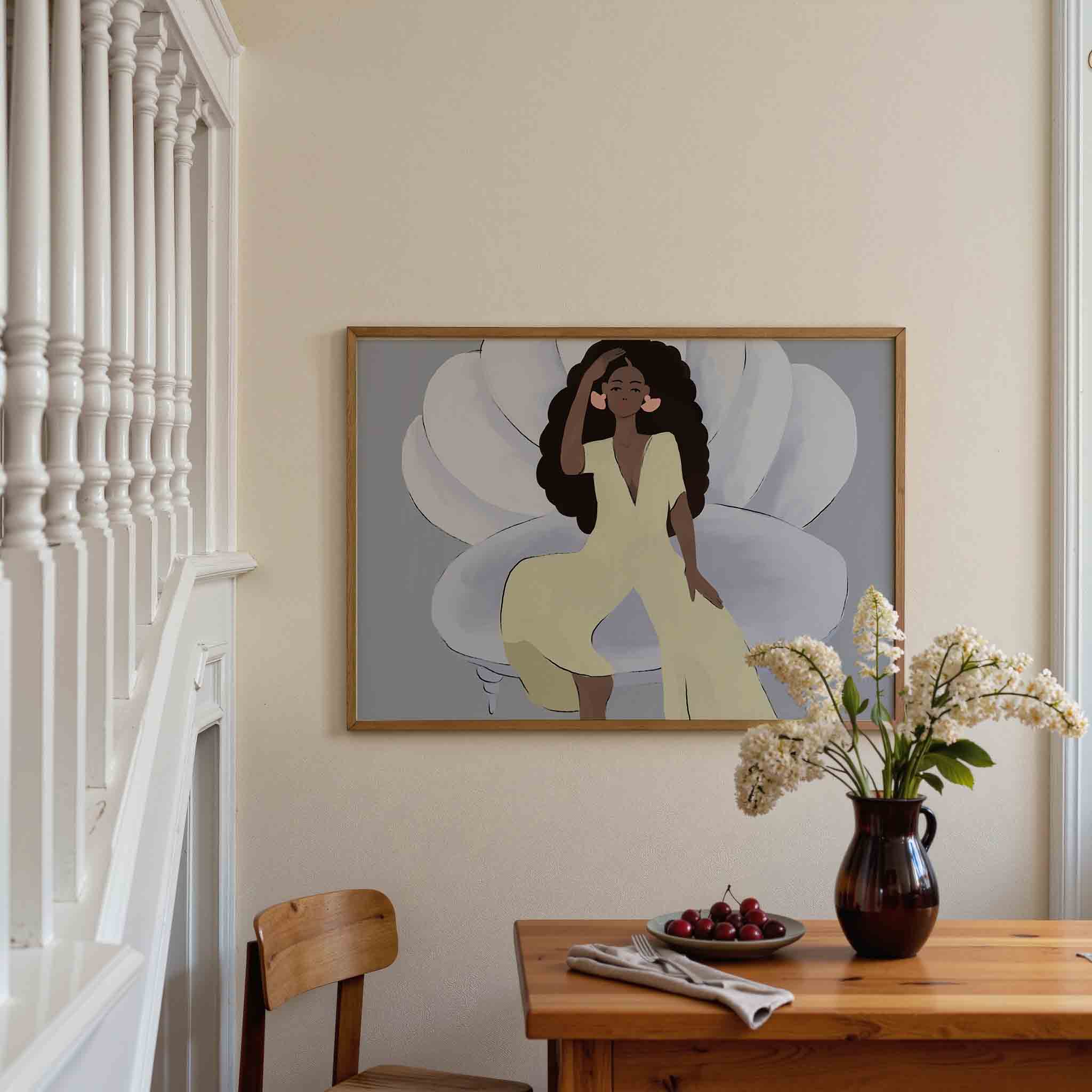 Vrouw op schelpstoel Poster