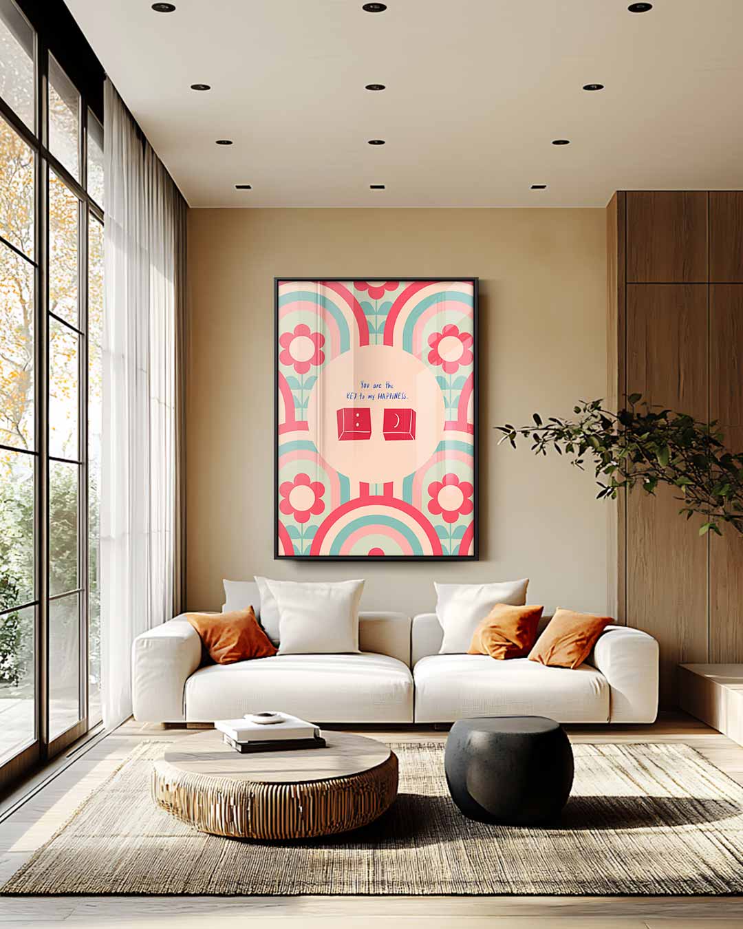 Retro Bloemen Geluksposter Kunstwerk-canvas-dibond-plexiglas-wanddecoratie-WallArtistic