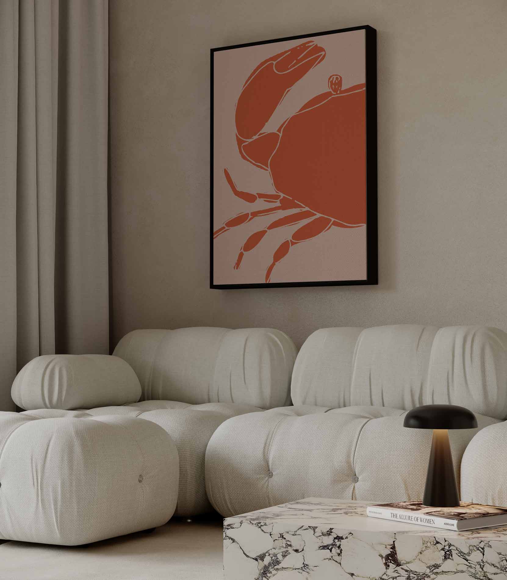 Moderne Krabsilhouet Kunstwerk-canvas-dibond-plexiglas-wanddecoratie-WallArtistic