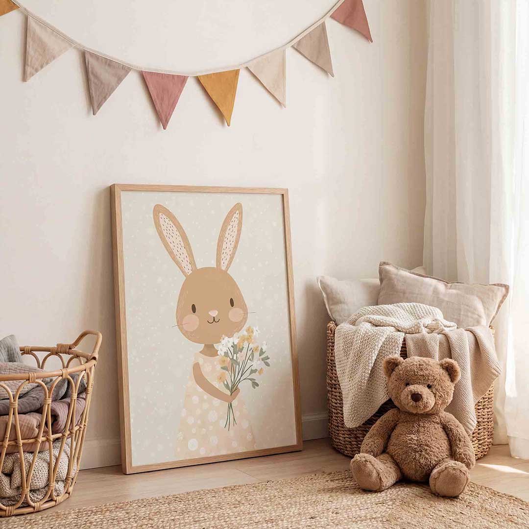 Konijn met bloemen Poster