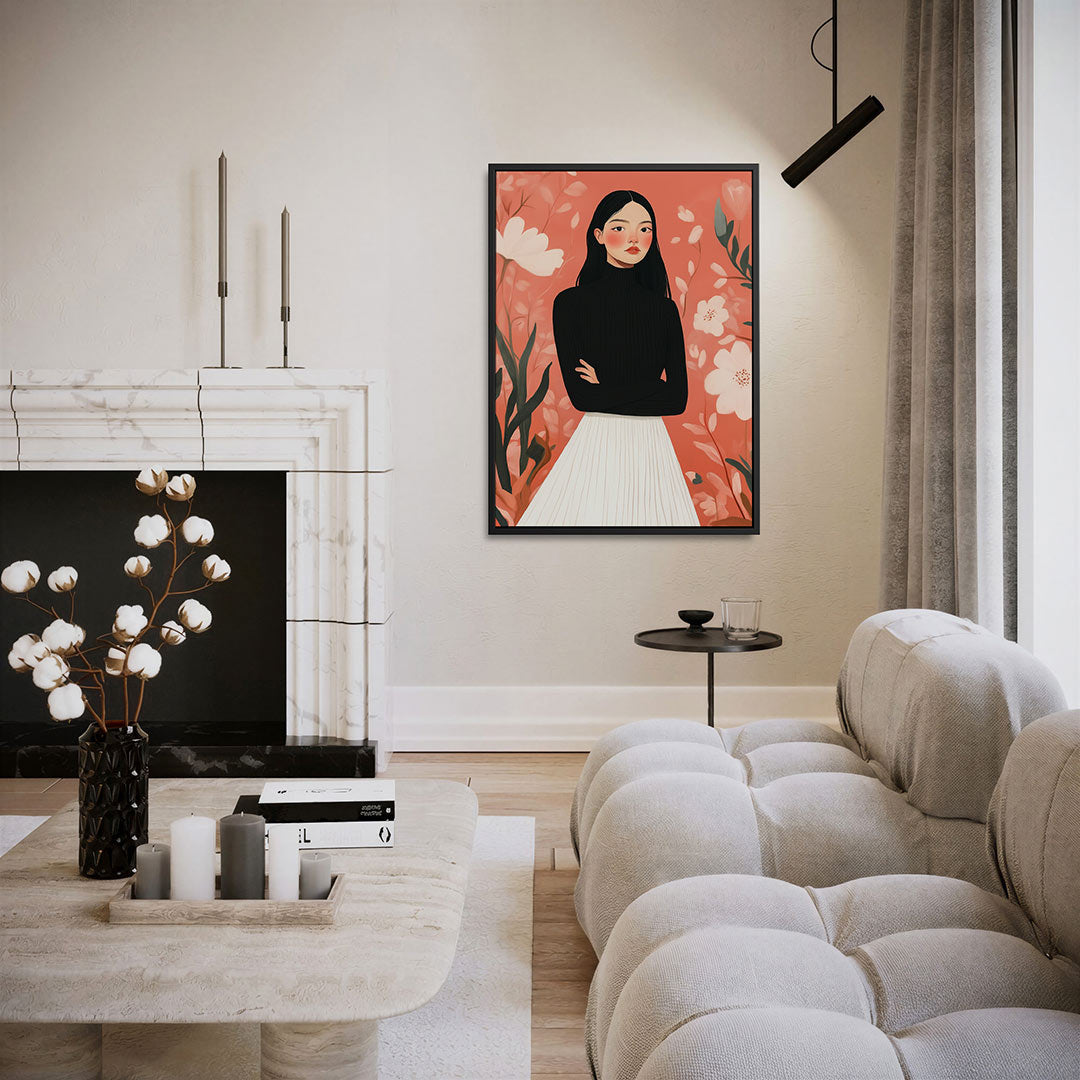 Vrouwelijk portret bloemen Kunstwerk