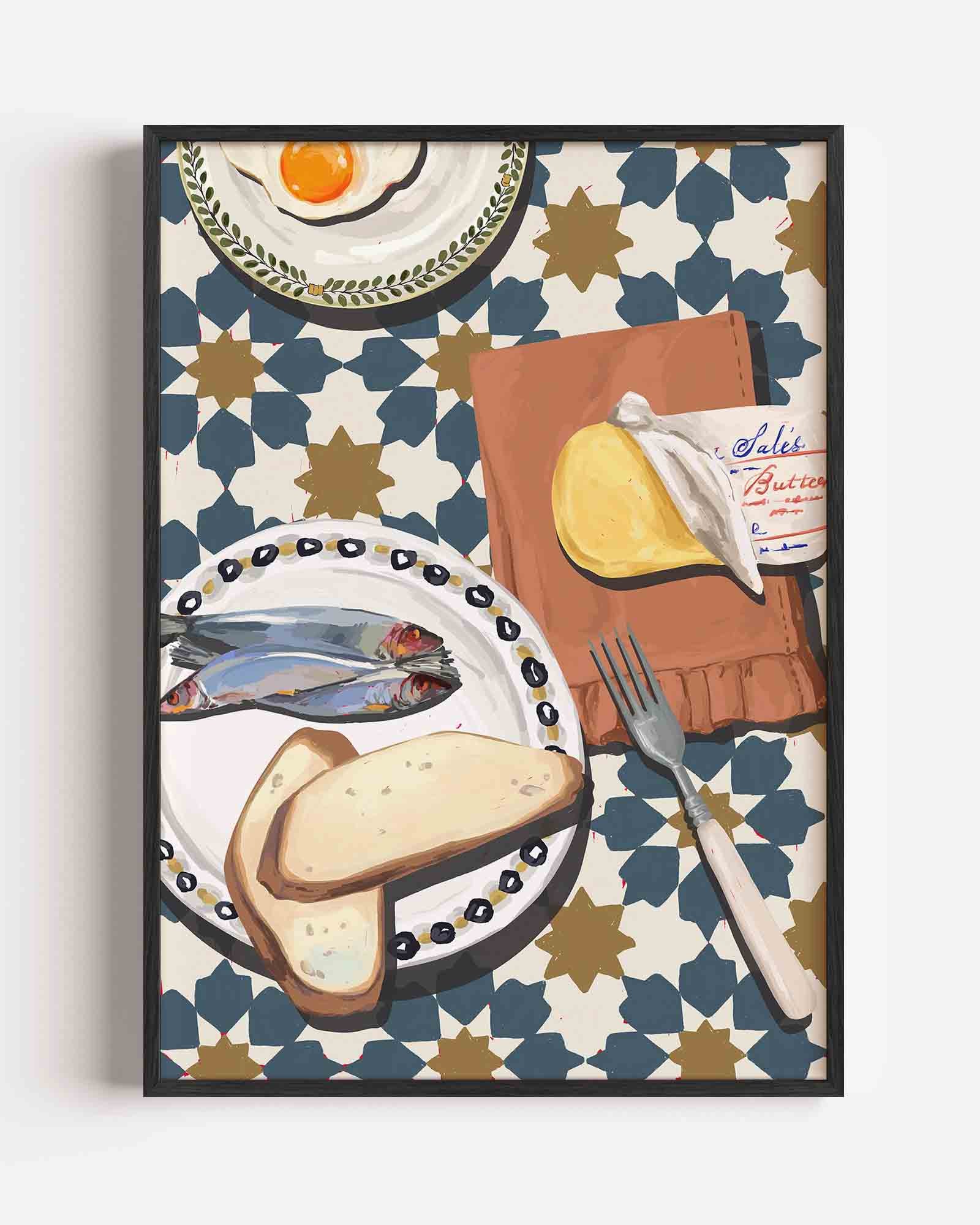 Ontbijt met vis en brood Poster
