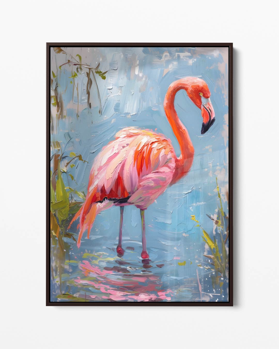 Flamingo op Blauw Canvas Kunstwerk-canvas-dibond-plexiglas-wanddecoratie-WallArtistic