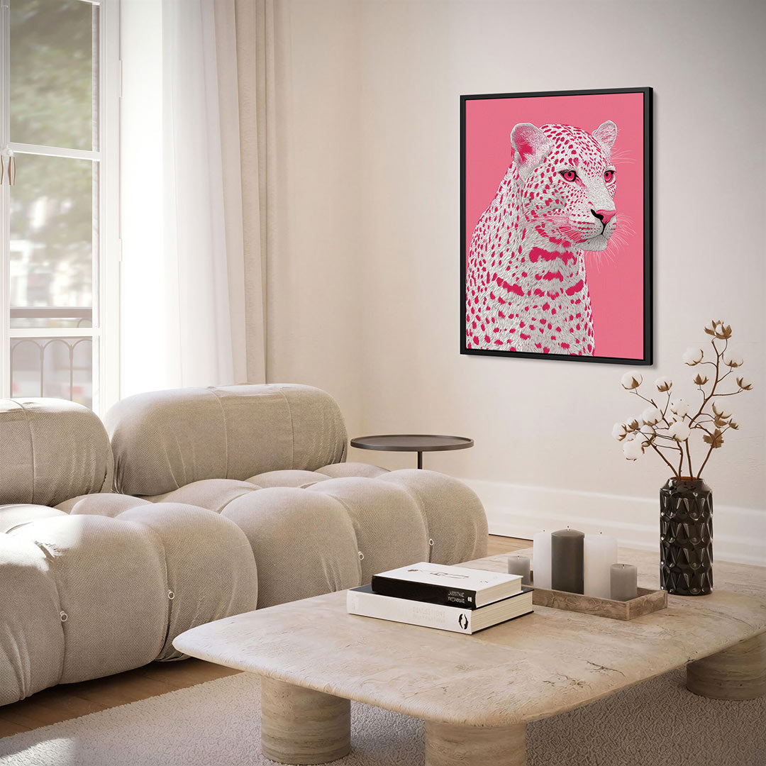 Roze luipaard portret Kunstwerk