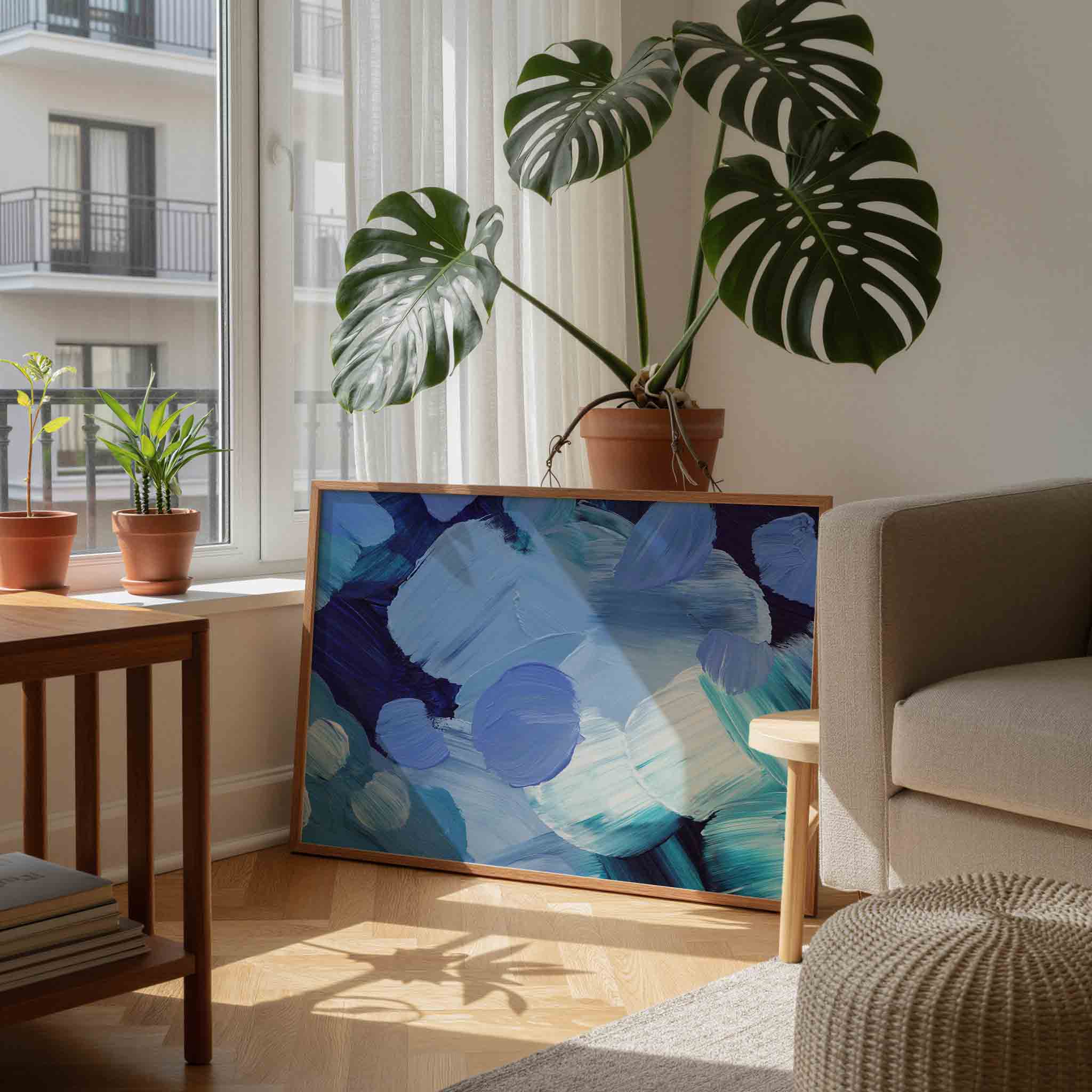 Abstracte blauwe vormen Poster