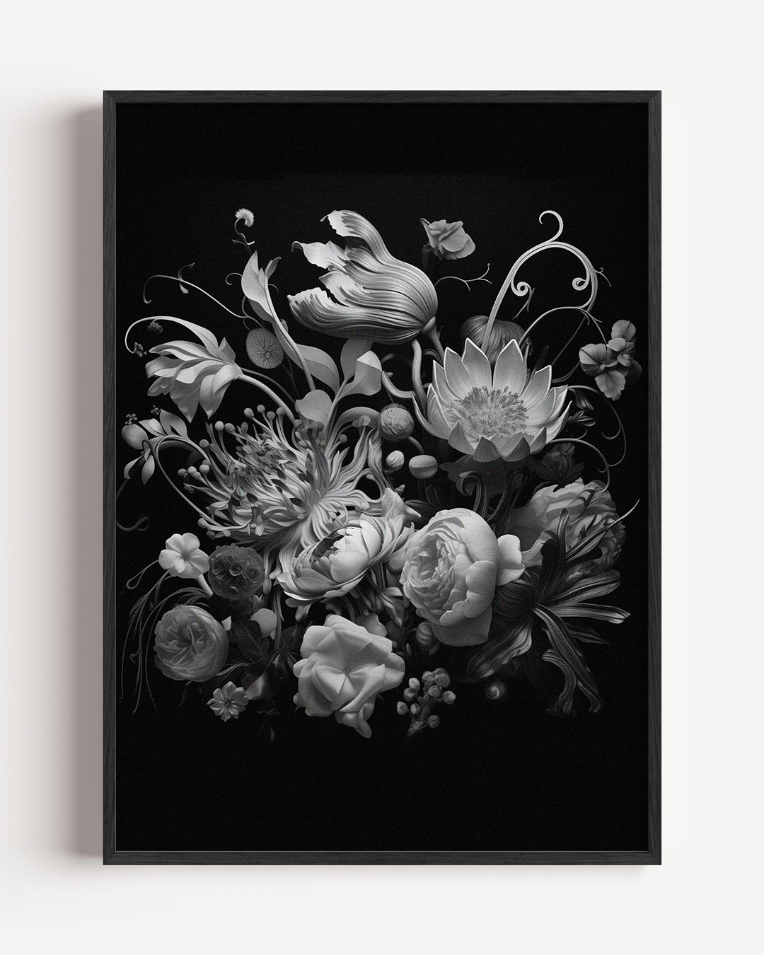 Elegante Zwart-Witte Bloemenposter-WallArtistic
