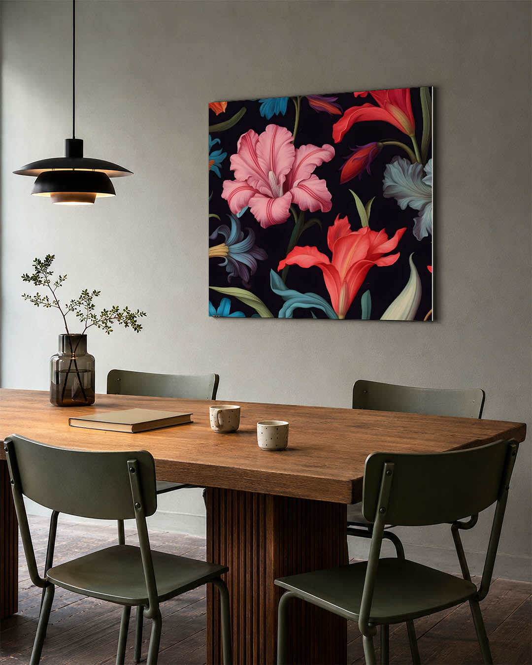 Bloemenpracht op zwart Kunstwerk