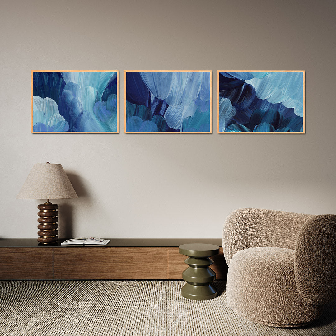 Blauwe borstelstreken Posterset