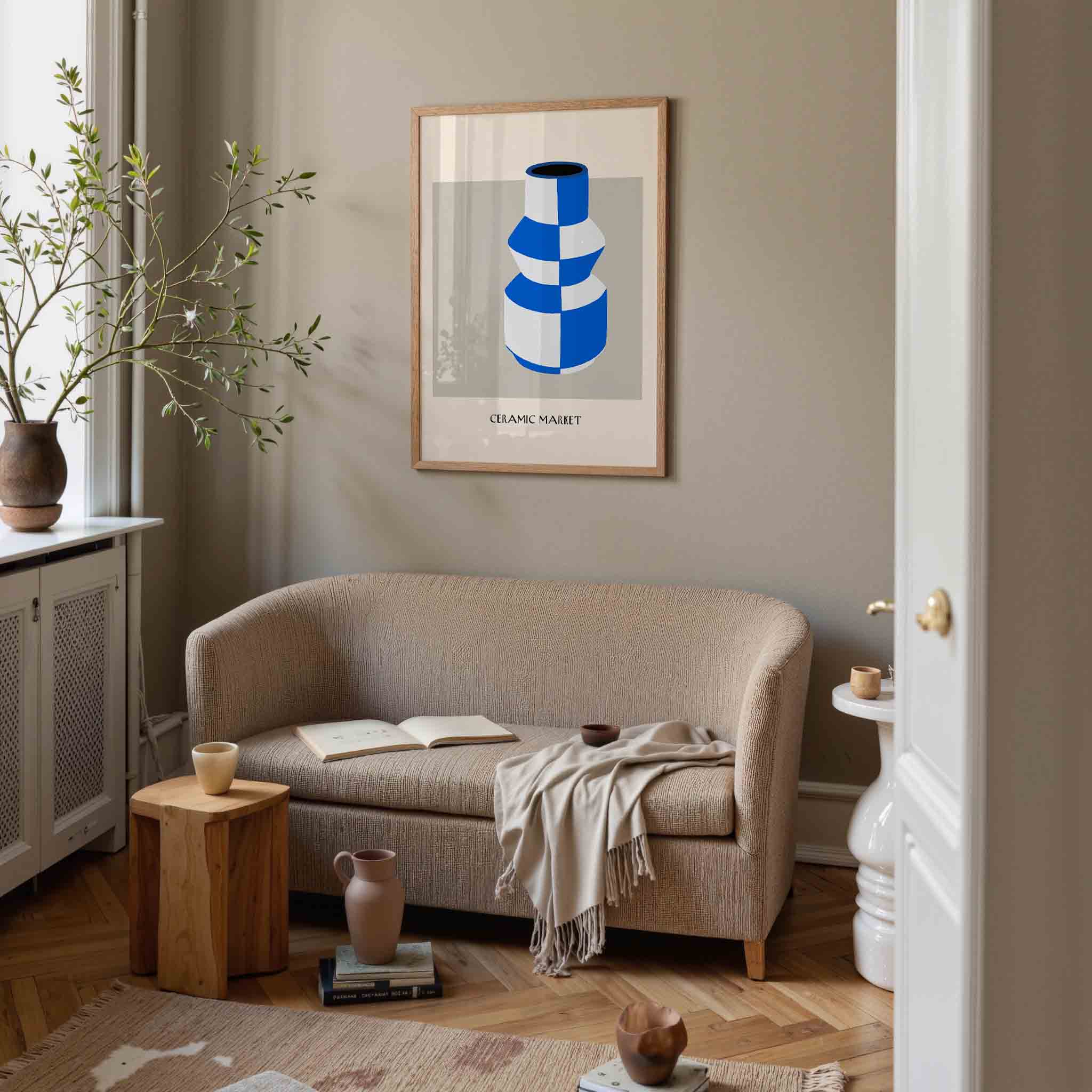 Blauw witte vaas Poster