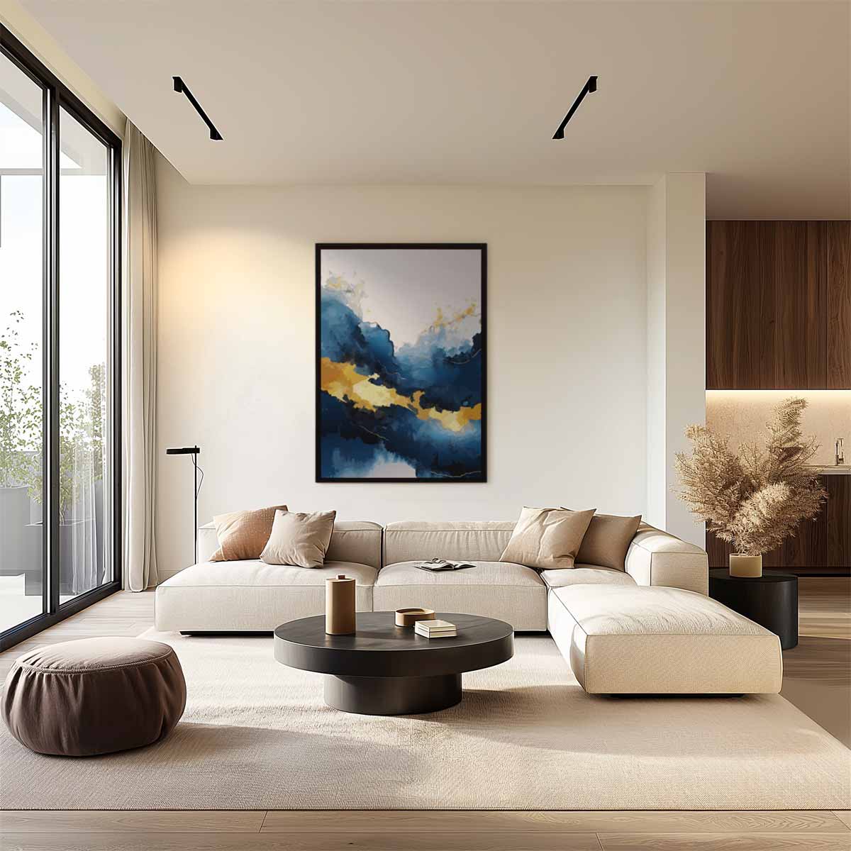 Blauw en Gouden Droomlandschap Kunstwerk-canvas-dibond-plexiglas-wanddecoratie-WallArtistic