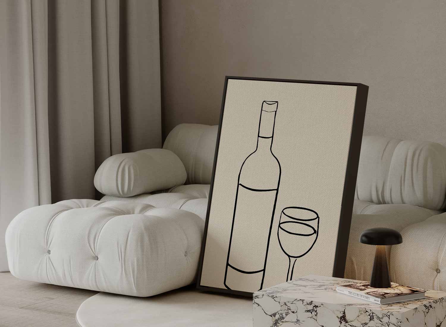 Wijn en Glas Minimalistische Lijntekening Kunstwerk-canvas-dibond-plexiglas-wanddecoratie-WallArtistic
