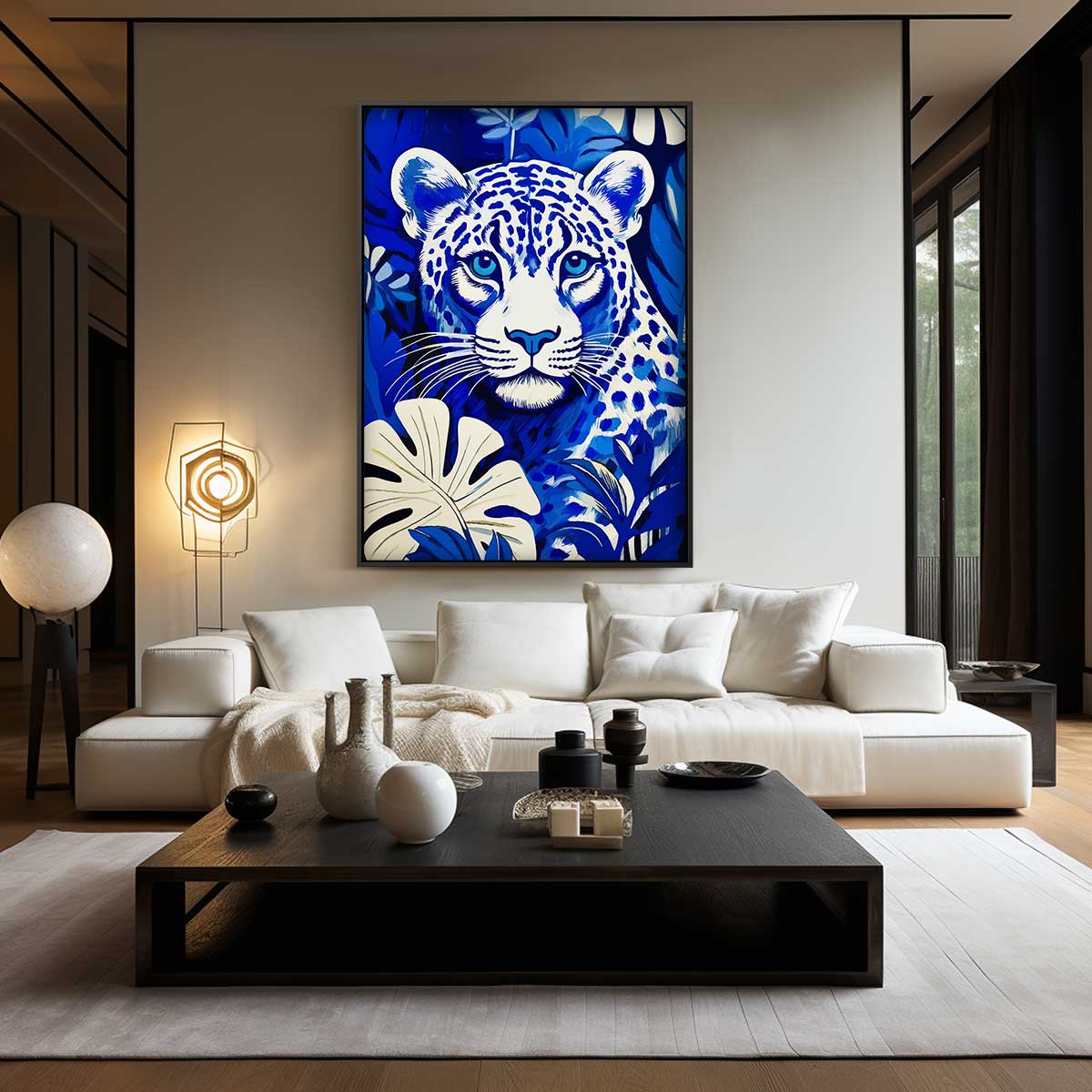 Blauwe Jungleluipaard Kunstwerk Kunstwerk-canvas-dibond-plexiglas-wanddecoratie-WallArtistic