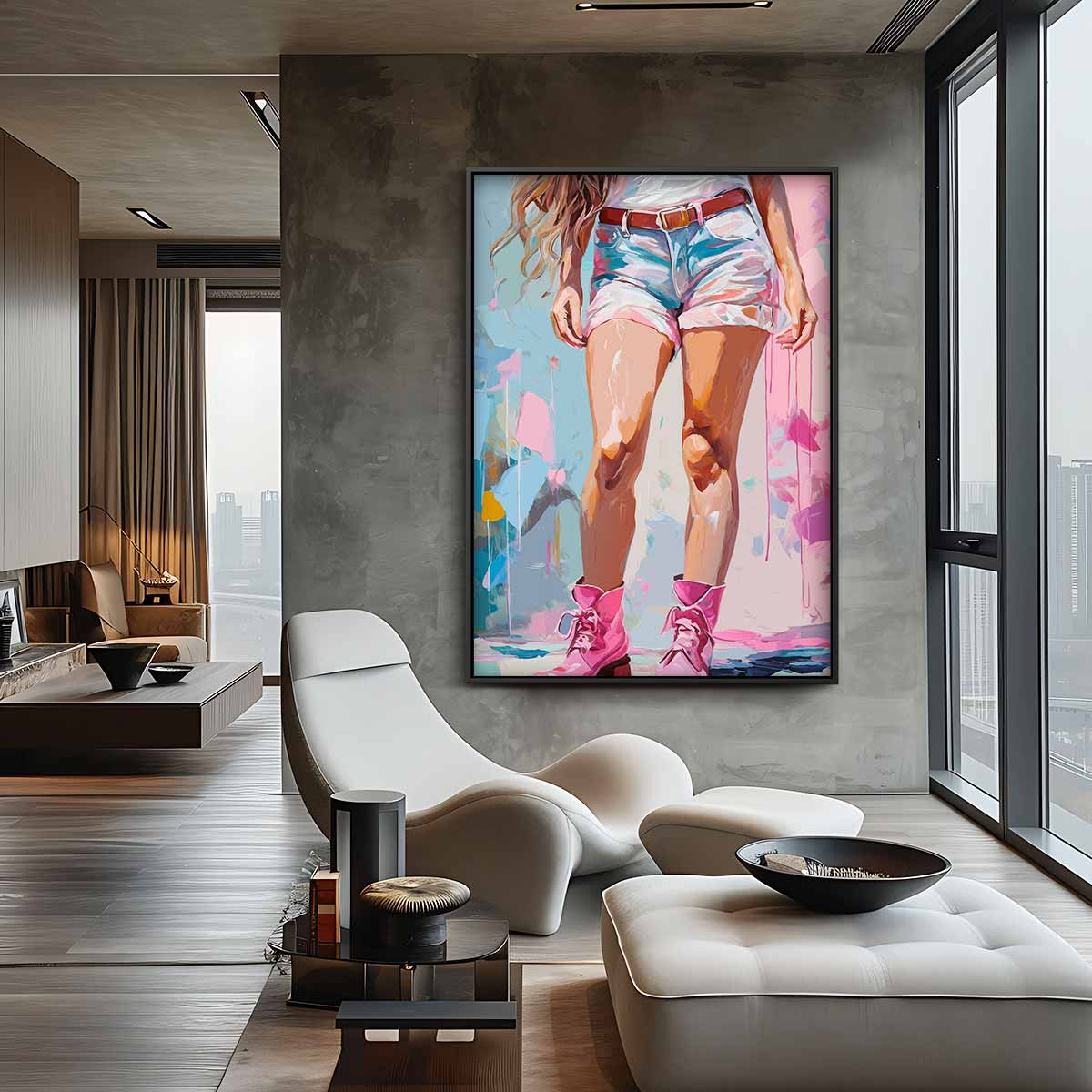 Vrouw in Roze Laarzen Kunstwerk-canvas-dibond-plexiglas-wanddecoratie-WallArtistic