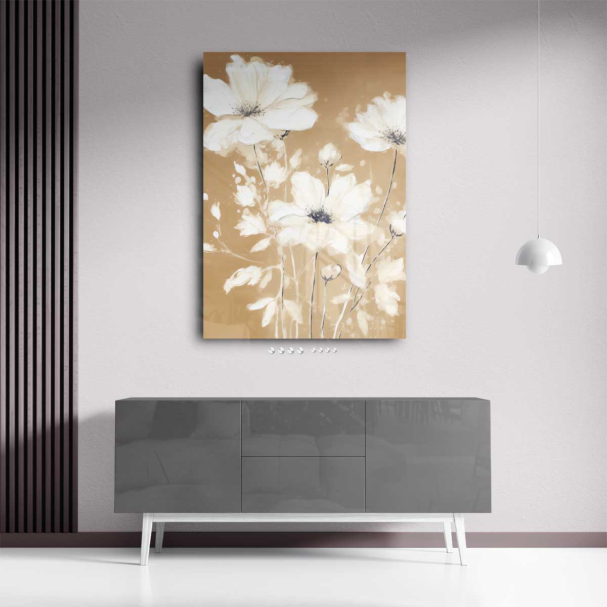 Zachte Bloemenpracht op Bruine Achtergrond Kunstwerk-canvas-dibond-plexiglas-wanddecoratie-WallArtistic